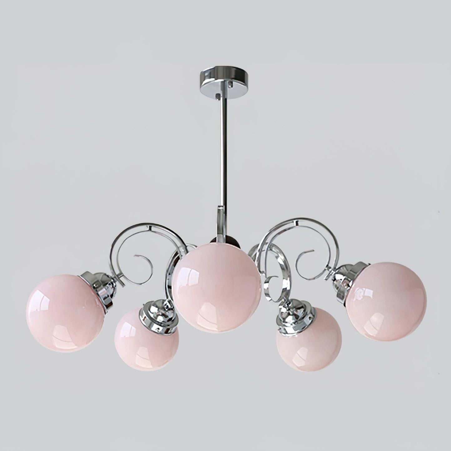 Kotter Cream Chandelier 5 heads ∅ 28.7″ x H 10.2″ / Dia 73cm x H 26cm / Chrome & Pink Chandelier