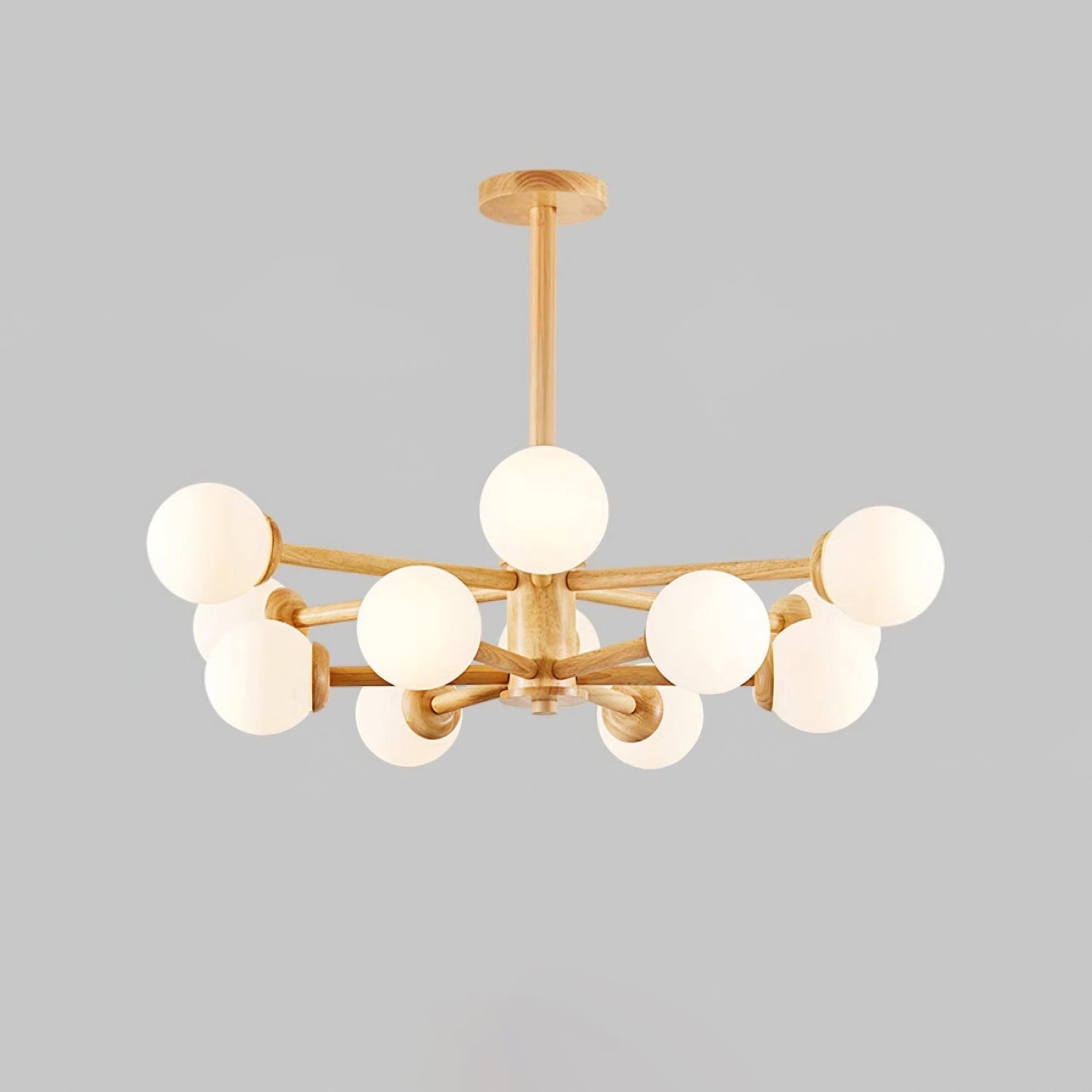 Kozan Wooden Chandelier 12 heads ∅ 34.6″ x H 20″/ Dia 88cm x H 51cm / Wood & White Chandelier
