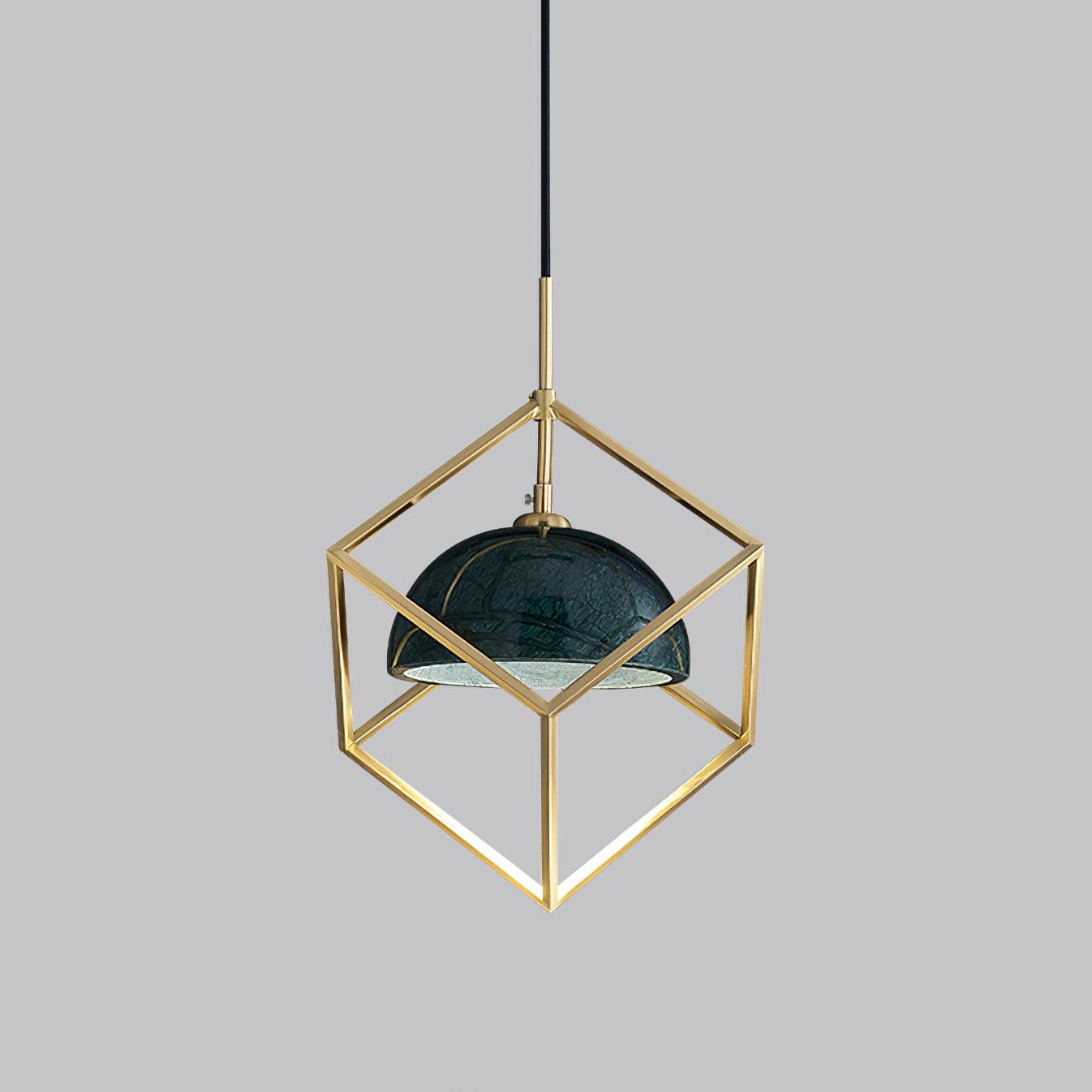 Lantern Square Pendant Lamp Model D ∅ 7.8″ x H 7.8″ / Dia 20cm x H 20cm / Polished Brass + Green Marble Pendant light