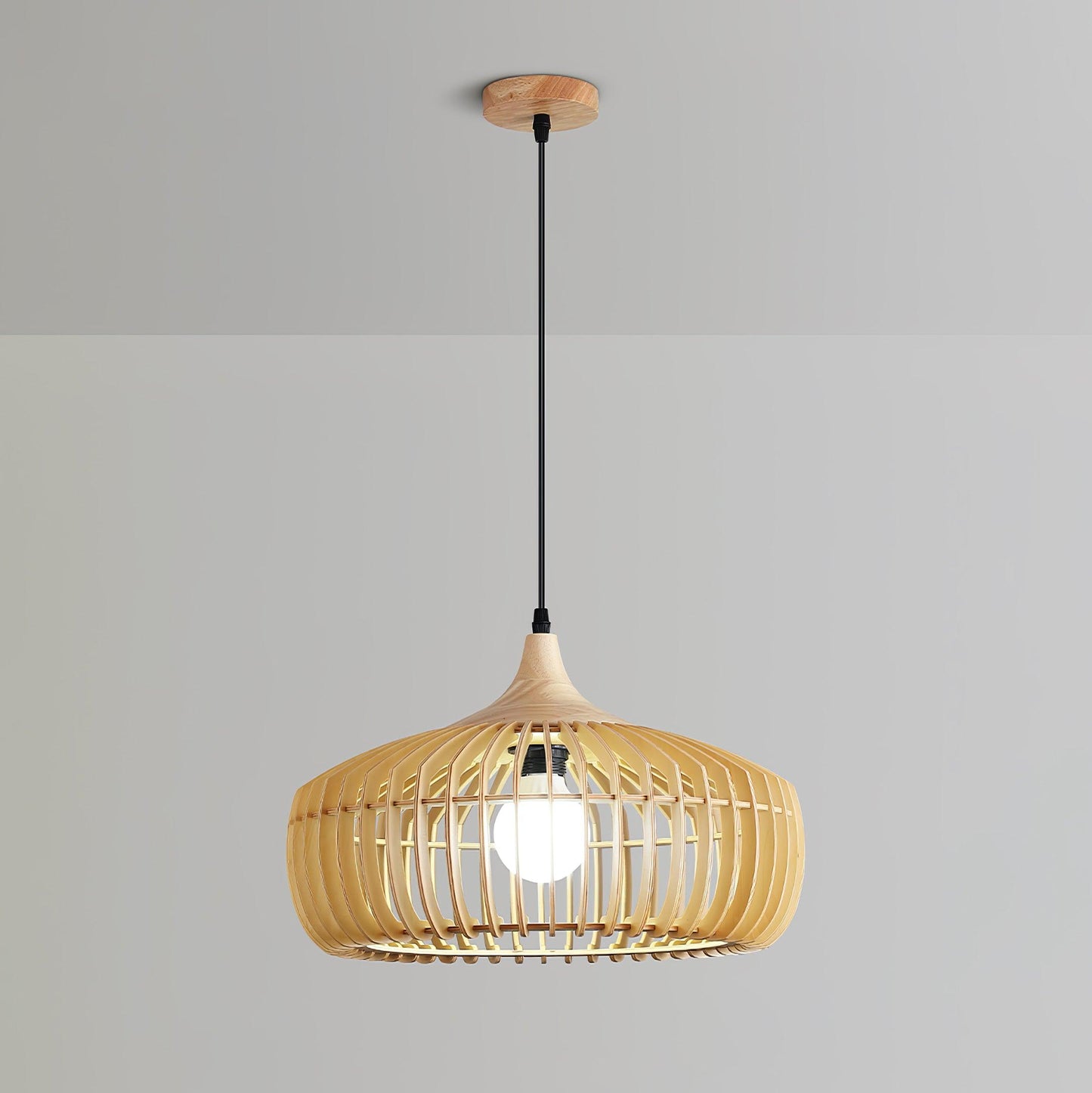 Lattice Nest Wooden Pendant Lamp ∅ 21.7″ x H 9.1″ / Dia 55cm x H 23cm / Nature wood Pendant light