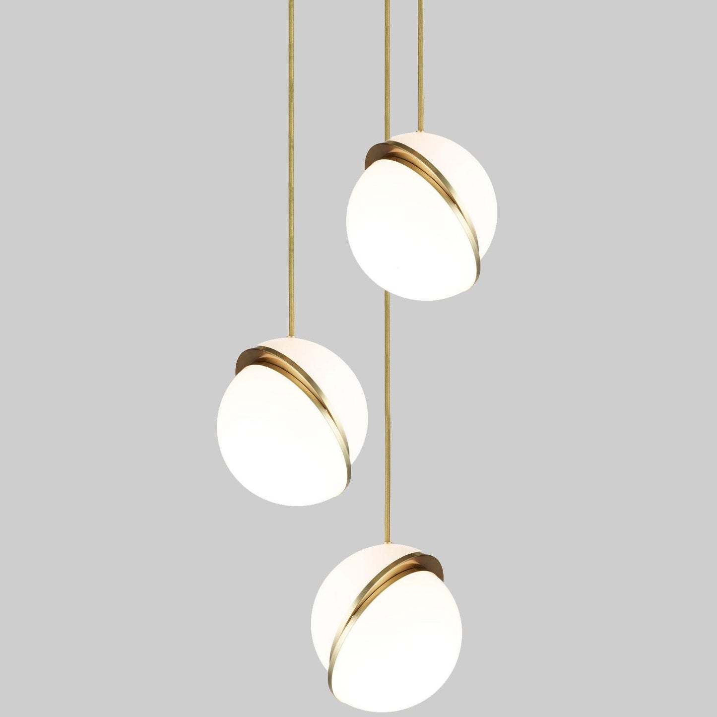 Crescent Pendant Lamp 3 heads ∅ 11.8″ x H 59″ / Dia 30cm x H 150cm / Brass & White Pendant light