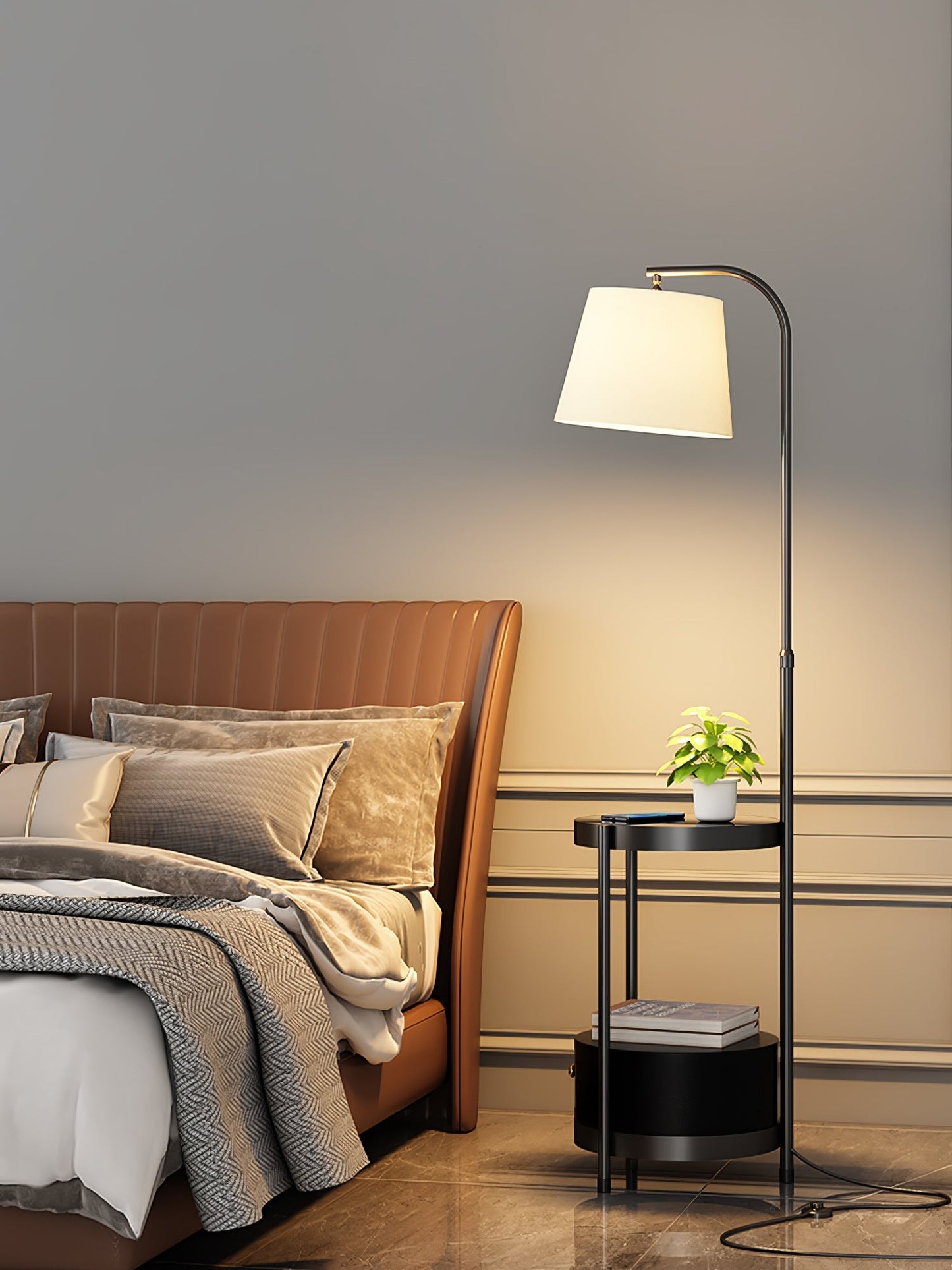 Lilah Floor Lamp ∅ 13.8″ x H 63″ / Dia 35cm x H 160cm (with drawer) / Black & White / US plug Floor lamp