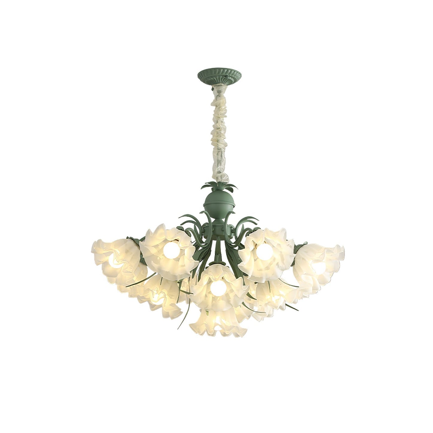 Lily of the Valley Flower Chandelier 13 heads ∅ 37.8″ x H 26.8″ / Dia 96cm x H 68cm / Green & White / Acrylic Chandelier