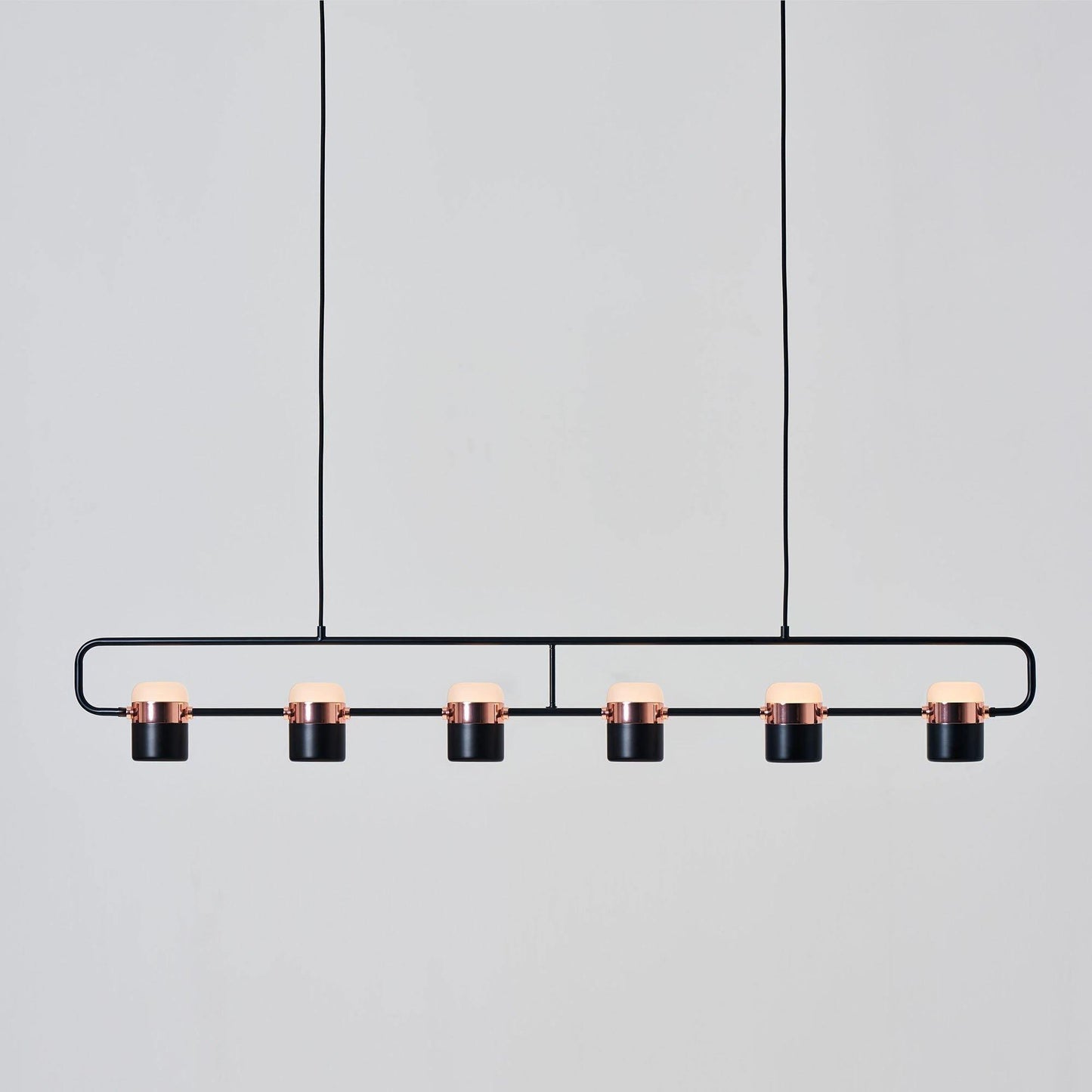 Adjustable Glass Pendant Light 6heads: L 53.2″ x H 7.1″ / L 135cm x H 18cm / Rose Gold + Black / Warm white Pendant