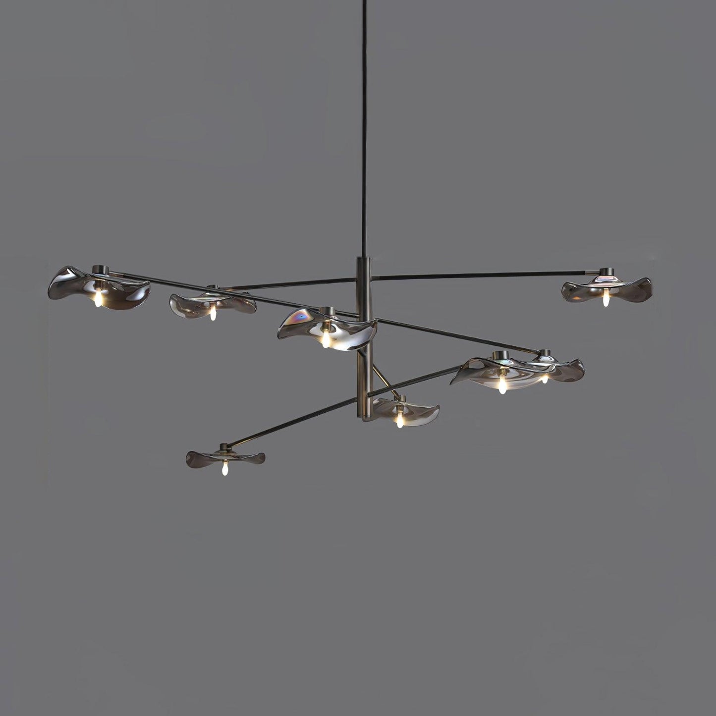 Lotus Leaves Glass Chandelier 8 Lamps ∅ 47.2″ x H 15.7″ / Dia 120cm x H 40cm / Black / Smoke gray glass Pendant light