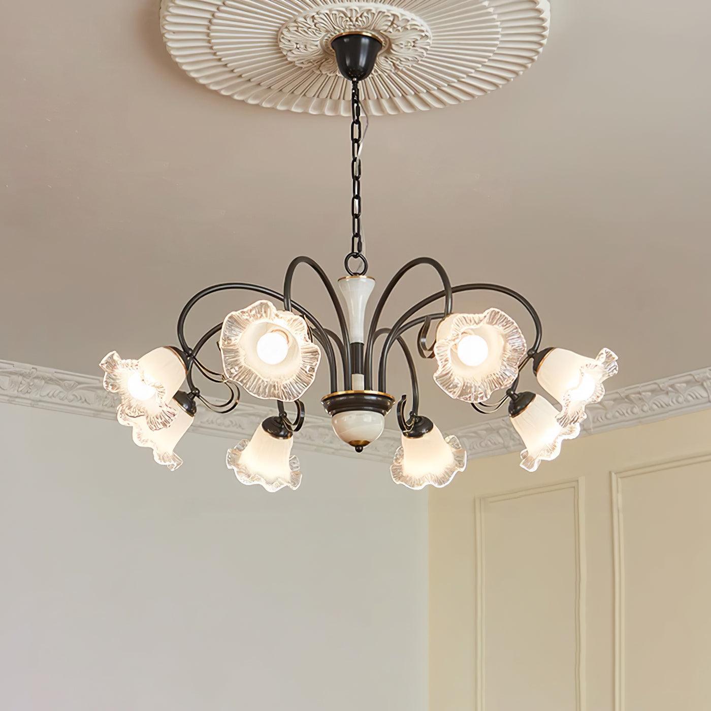 Luce Black Chandelier 8 Heads ∅ 39.3″ x H 16.5″ / Dia 100cm x H 42cm / Black & White Chandelier