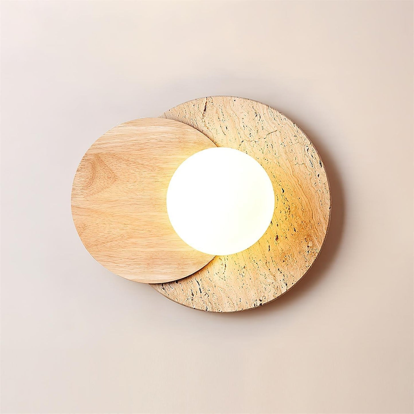 Lunar Eclipse Wall Lamp ∅ 11.8″ x H 9.8″ / Dia 30cm x H 25cm / Wood Color & Beige Wall lamp