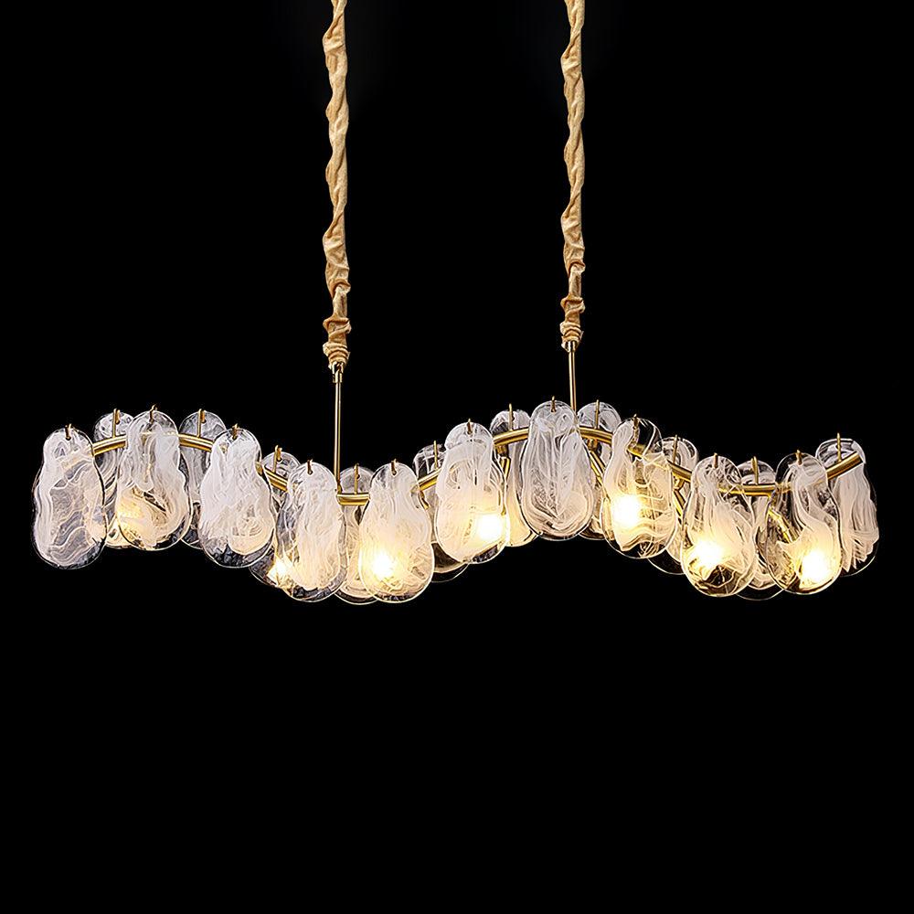 Mahina Cloud Chandelier L 39.3″ x W 5.1″ x H 10.2″ / L 100cm x W 13cm x H 26cm / Gold & White Glass Chandelier