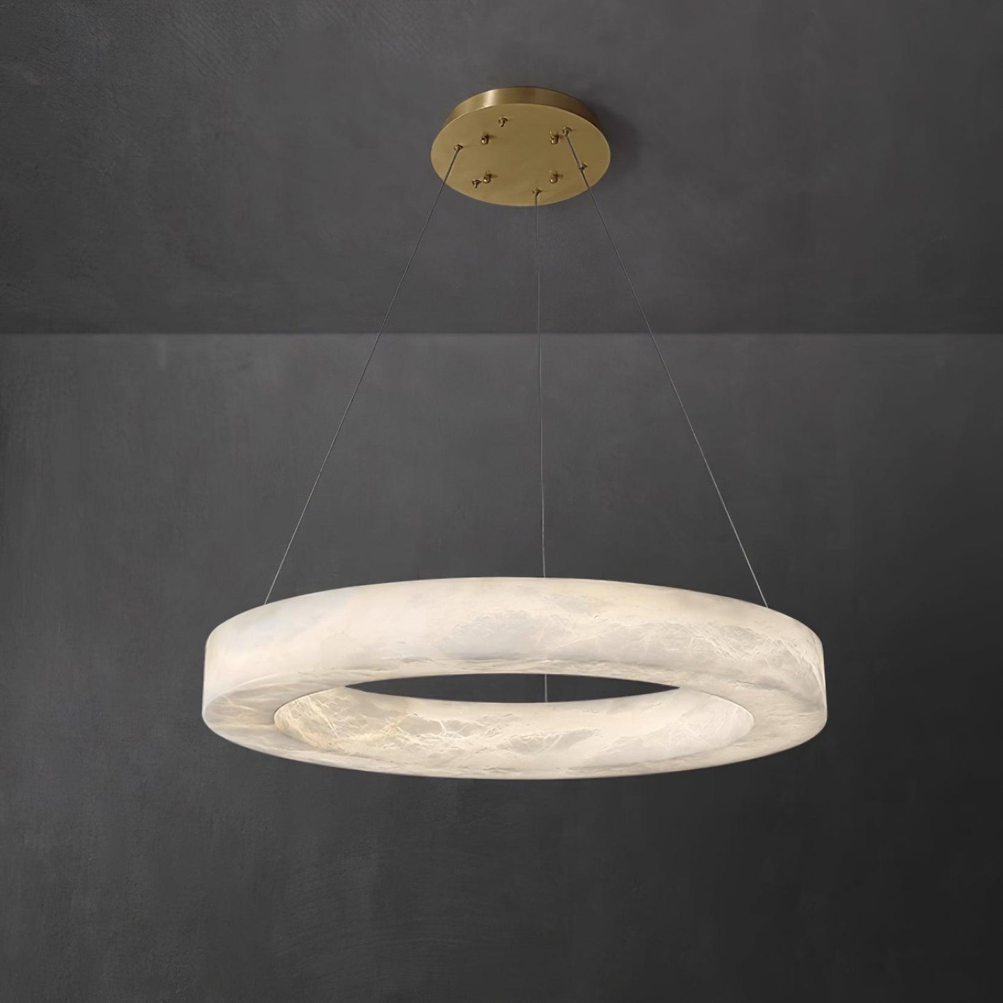 Marika Alabaster Chandelier ∅ 23.6″ x H 3.1″ / Dia 60cm x H 8cm / Brass & White Alabaster / Warm White Chandelier