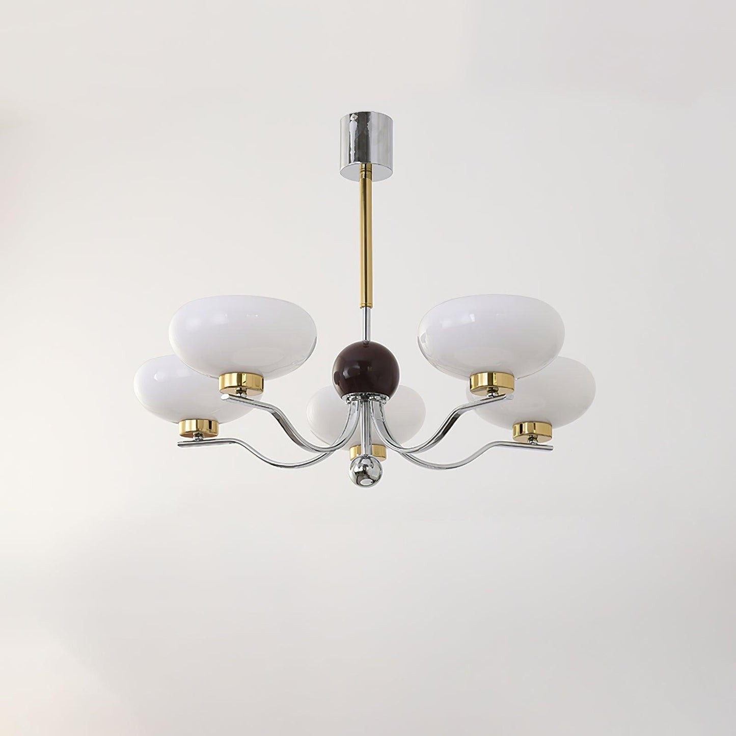 Medieval Glass Bowl Chandelier 5 Lamps ∅ 29.5″ x H 23.6″ / Dia 75cm x H 60cm / Chrome & Gold & Milk white Chandelier