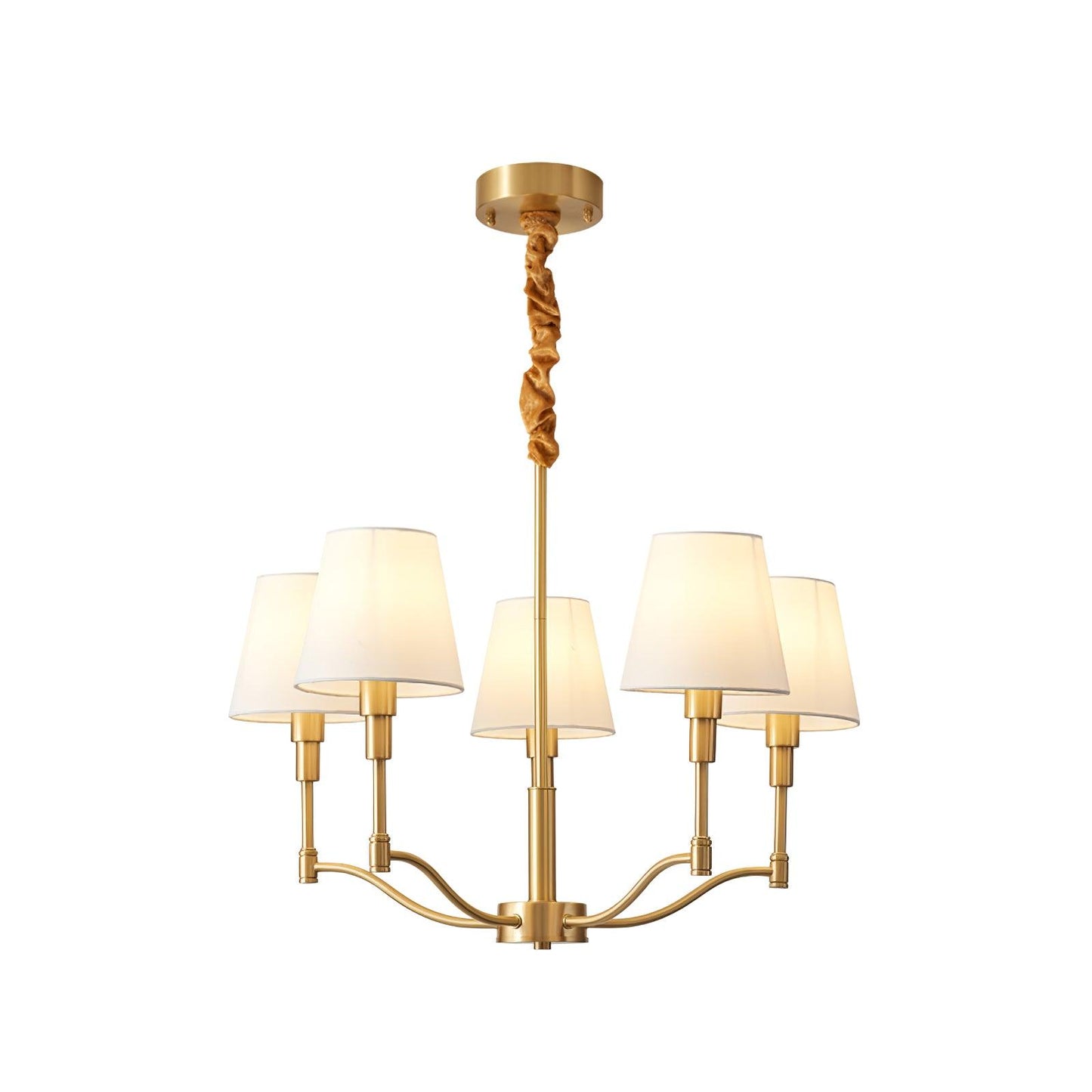 Meridian Mid Century Brass Chandelier 5 Heads ∅ 23.6″ x H 19.7″ / Dia 60cm x H 50cm / Brass & White Chandelier