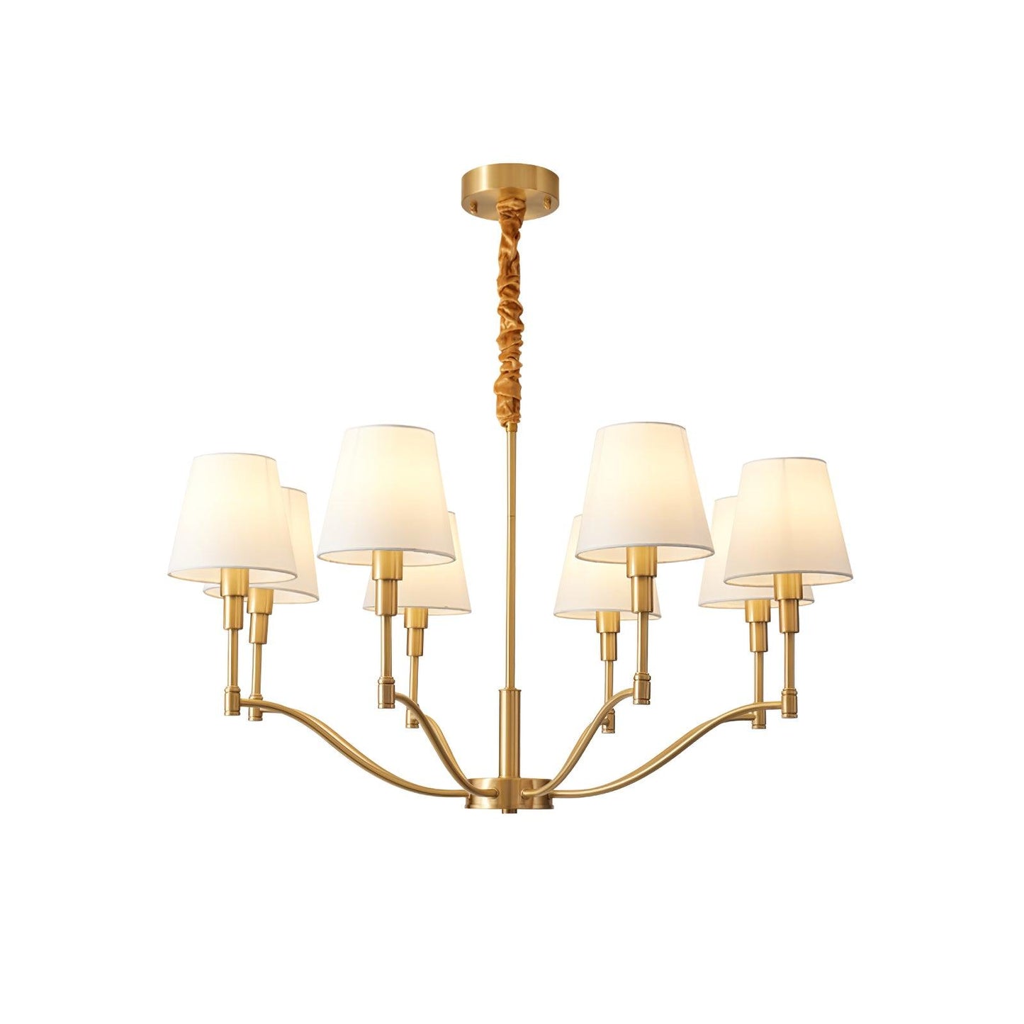 Meridian Mid Century Brass Chandelier 8 Heads ∅ 31.5″ x H 19.7″ / Dia 80cm x H 50cm / Brass & White Chandelier