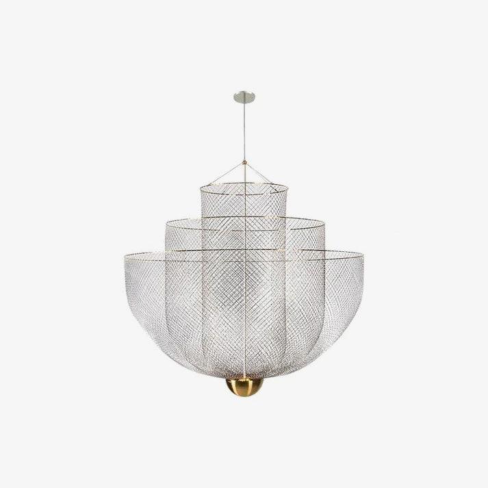 Meshmatics Hanging lamp ∅ 31.5″ x H 31.5″ / Dia 80cm x H 80cm / Chrome Lamp Body & Gold Base / Warm Light Chandelier