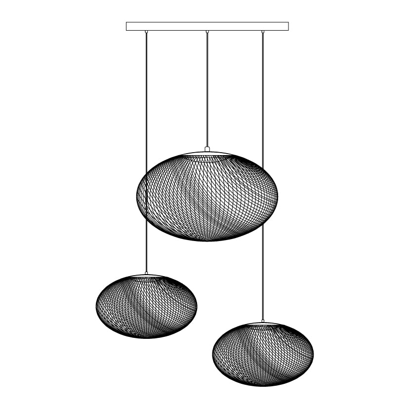 Metallic Meshwork Pendant Lamp 3 heads ∅ 31.5″ x H 59″ / L 80cm x H 150cm / Black / Warm Light Pendant light