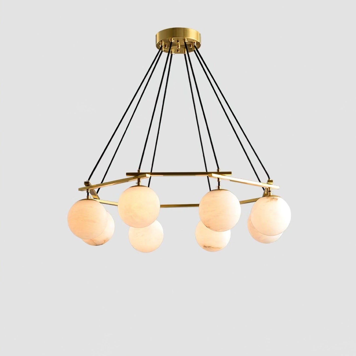 Miira Alabaster Chandelier 8 heads ∅ 34.6″ x H 59″/ Dia 88cm x H 150cm / Brass & White Alabaster Chandelier
