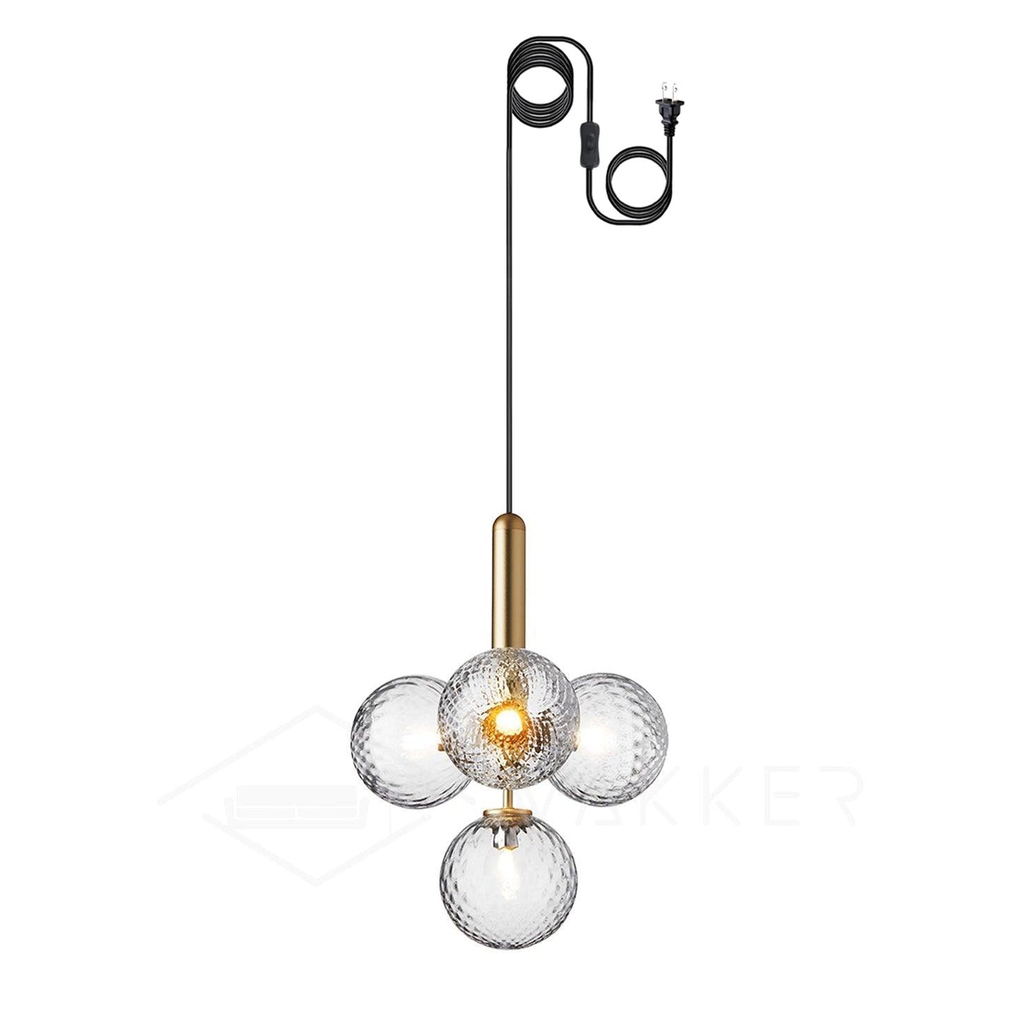 Miira Brass Pendant Swag Light 5 heads ∅ 13.8″ x H 17″ / Dia 35cm x H 43cm / Brass & Clear glass / US Plug Pendant light