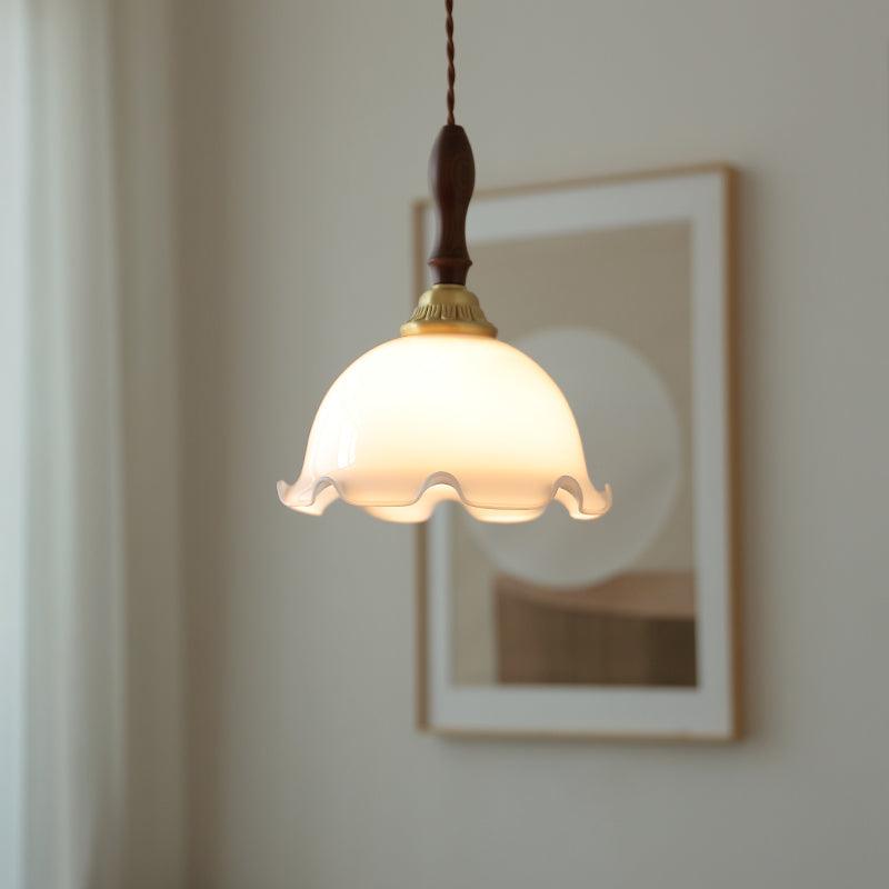 Milky Flower Pendant Light ∅ 7.9″ x H 11″ / Dia 20cm x H 28cm / Ash wood + Brass&White Pendant light