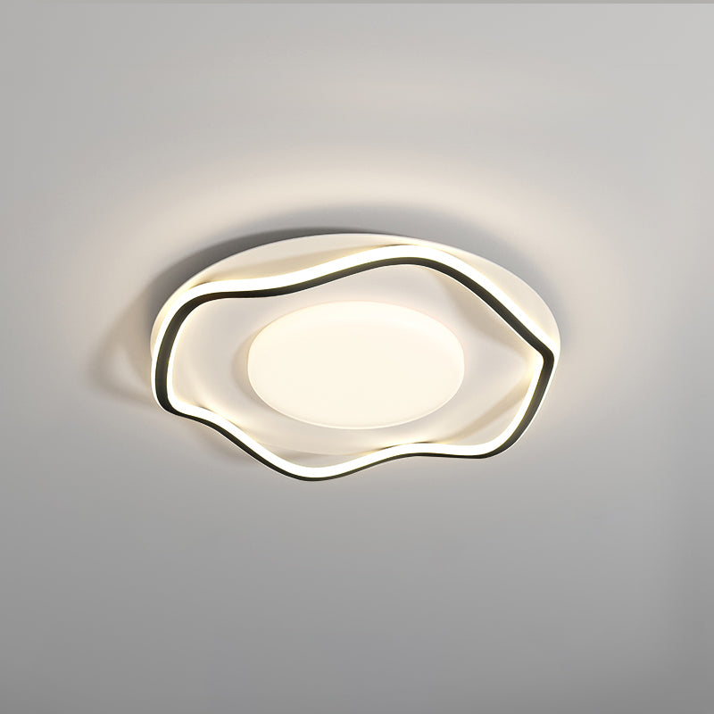 Minimalist Cloud Shape Ceiling Lamp ∅ 18.9″ x H 3.9″ / Dia 48cm x H 10cm / White + Black / Cool Light Ceiling lamp