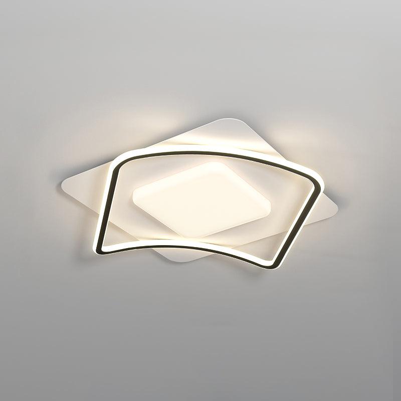 Minimalist Geometry LED Ceiling Light ∅ 19.7″ x H 3.9″ / Dia 50cm x H 10cm / White + Black / Cool Light Ceiling lamp