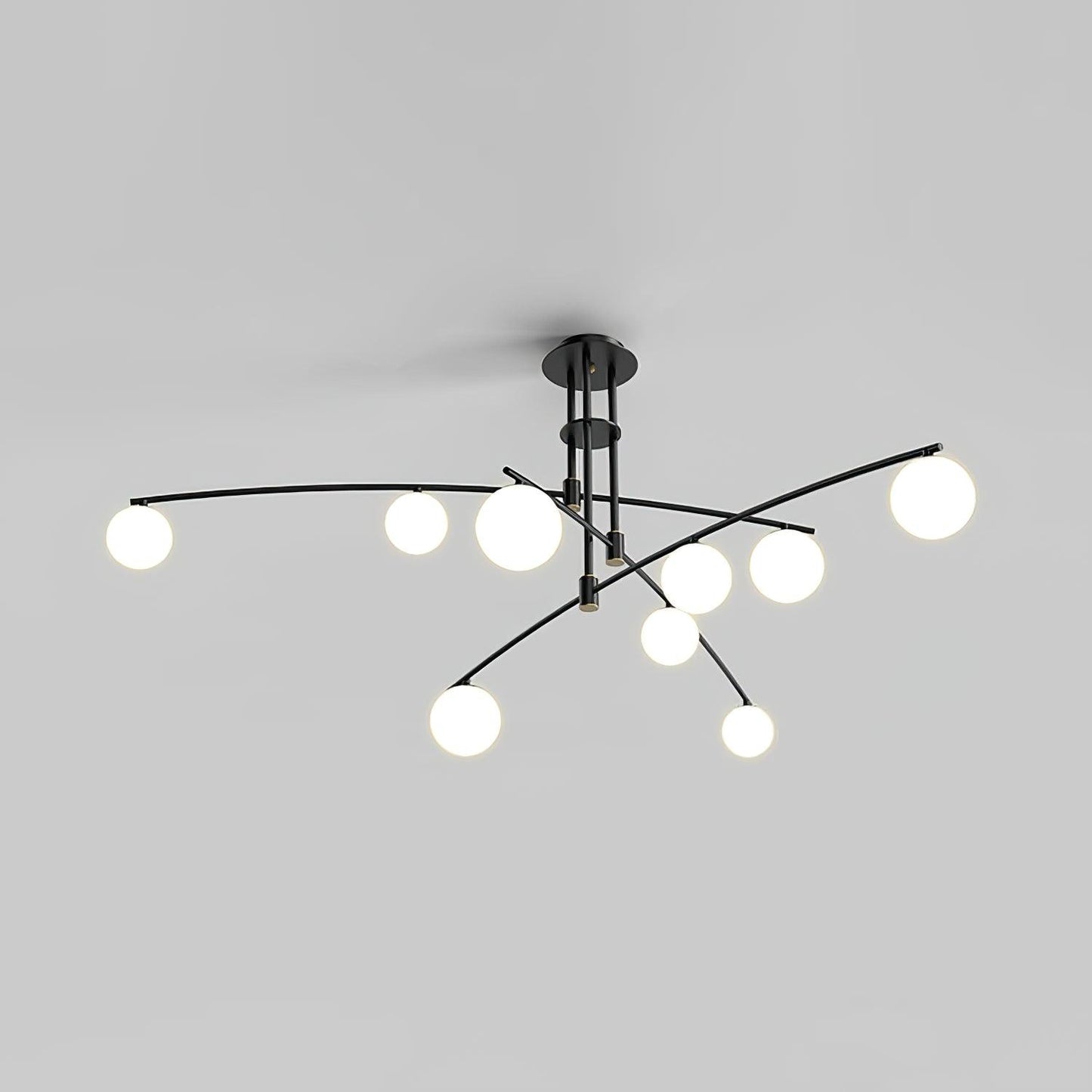 Modern Long Arm Chandelier 9 heads ∅ 57.1″ x H 17.7″ / Dia 145cm x H 45cm / Black Chandelier