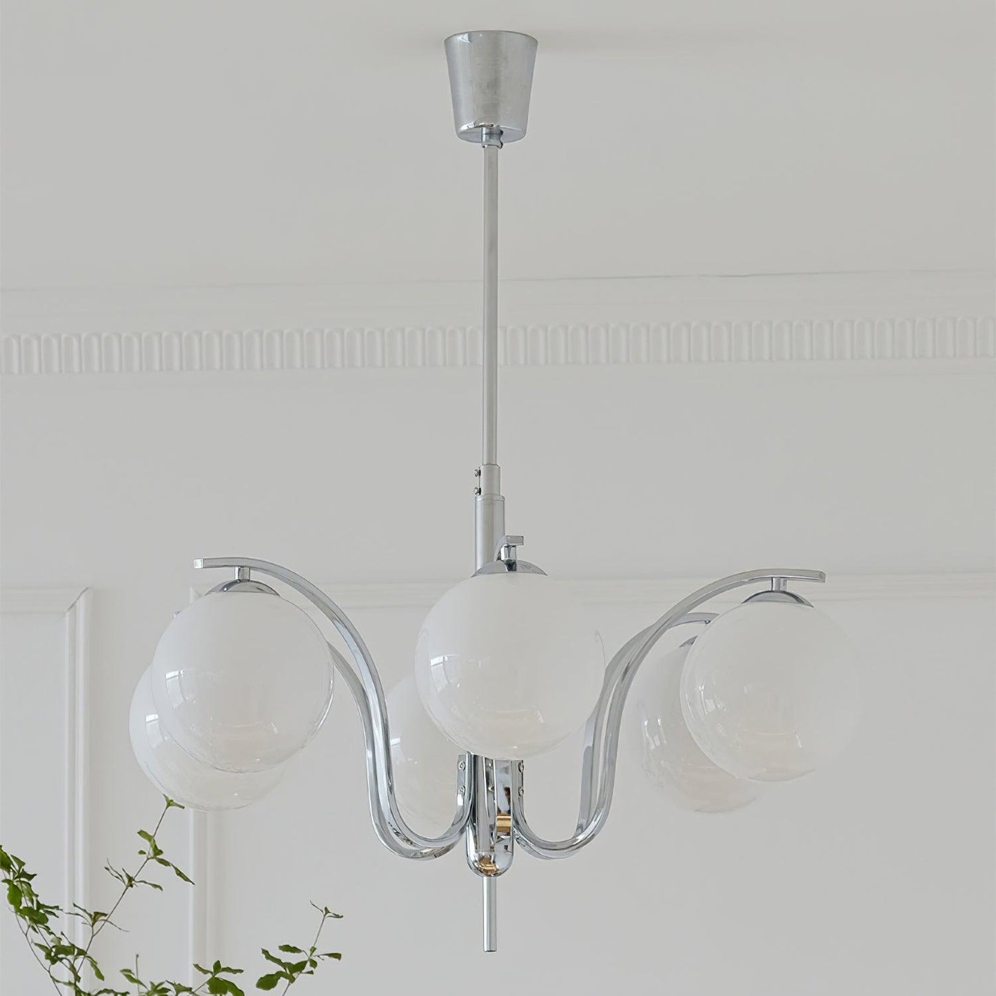 Modo Deco Chandelier 6 heads ∅ 26.7″ x H 15.7″/ Dia 68cm x H 40cm / Chrome & White Chandelier