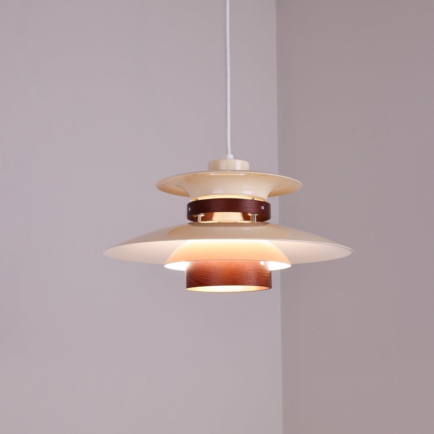 Modulo Layered Pendant Light ∅ 13.8″ x H 8.3″ / Dia 35cm x H 21cm / Beige & Dark oak color Pendant light