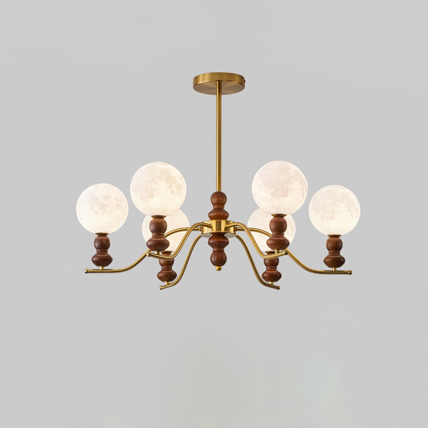 Moonlit Globe Chandelier 6 heads ∅ 31.1″ x H 21.7″ / Walnut Color & Gold Chandelier