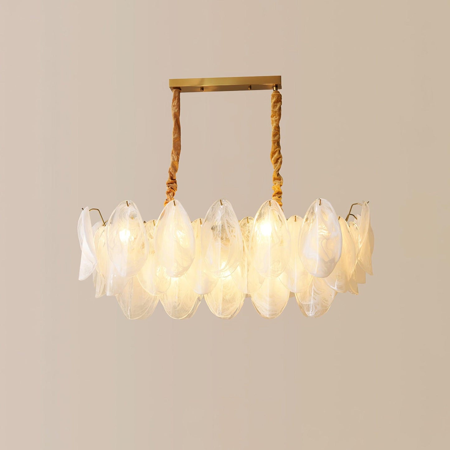 Multi Tier Cloud Glass Pendant Light L 35.4″ x W 13.8″ x H 13.8″ / L 90cm x W 35cm x H 35cm / Brass & White Chandelier