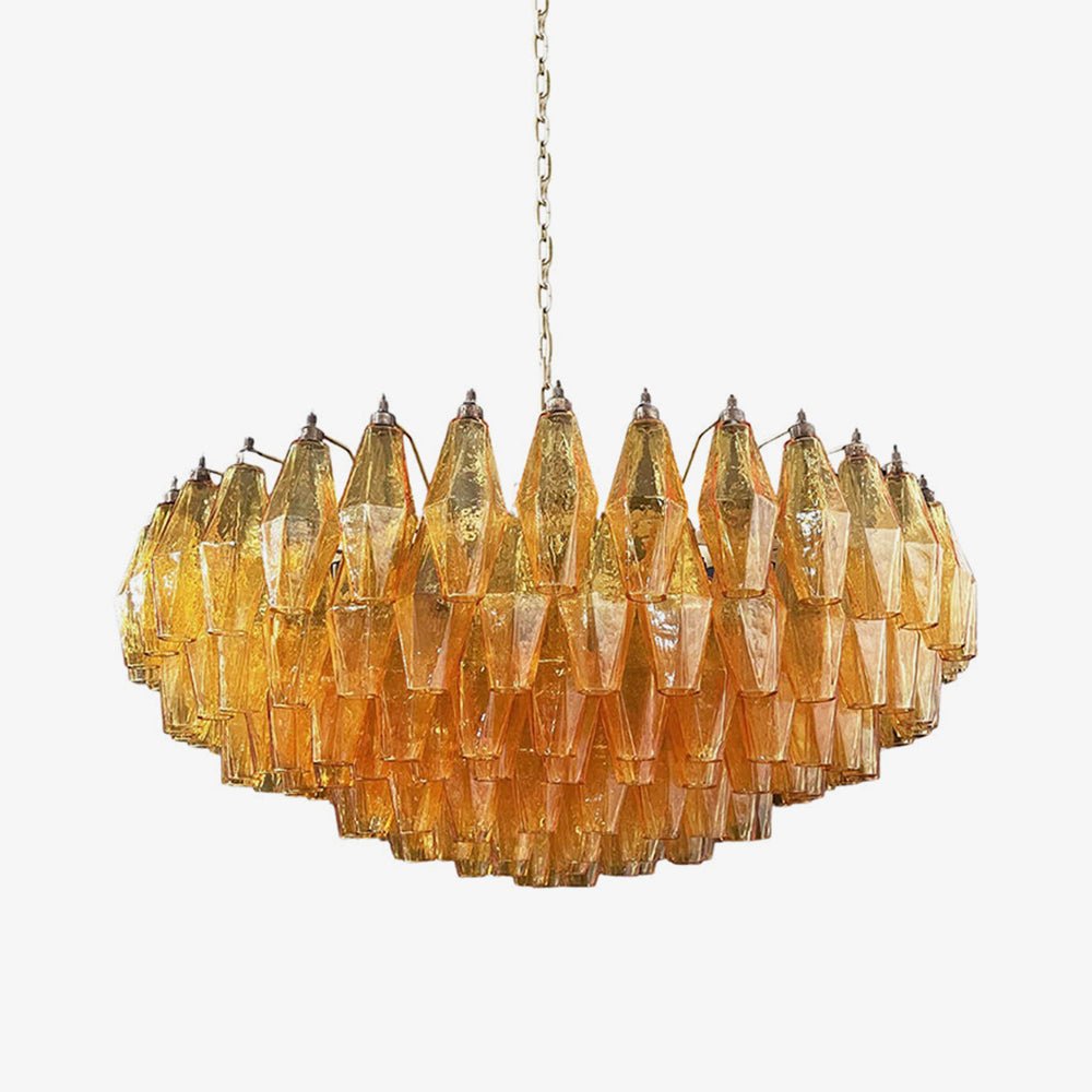 Murano Rhombus Amber Glass Chandelier ∅ 35.4″ x H 17.7″ / Amber & Gold Chandelier