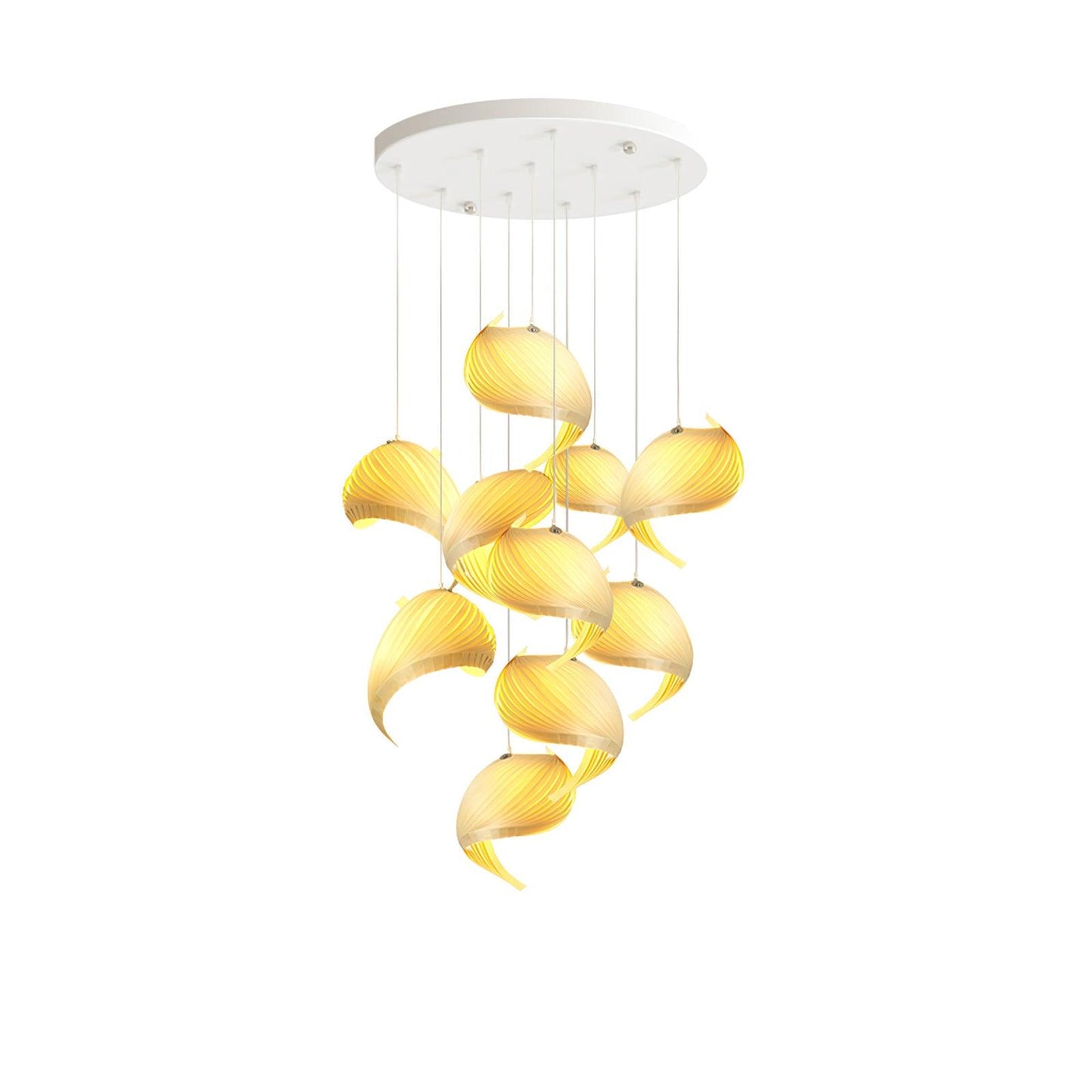 Nautilus Shell Pendant Light 10 Heads Round Canopy ∅ 39.4″ x H 118.1″ / Dia 100cm x H 300cm / Wood Colour / Warm Light