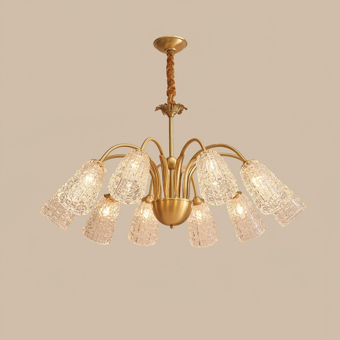 Nikoll Chandelier 10 heads ∅ 39.3″ x H 16.5″/ Dia 100cm x H 42cm / Brass & Clear Chandelier