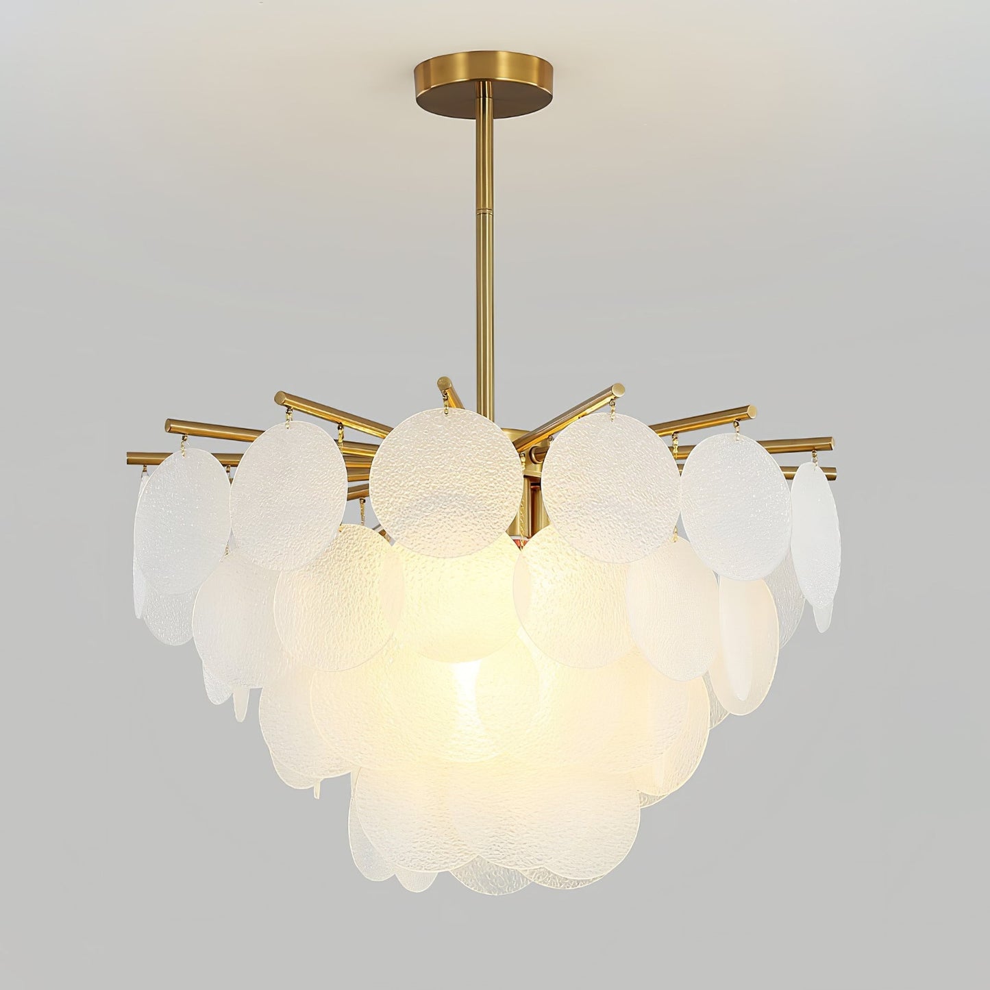 Nimbus Chandelier Φ 31.5″ x H 23.6″ / Dia 80cm x H 60cm / Gold & Translucent textured glass Chandelier