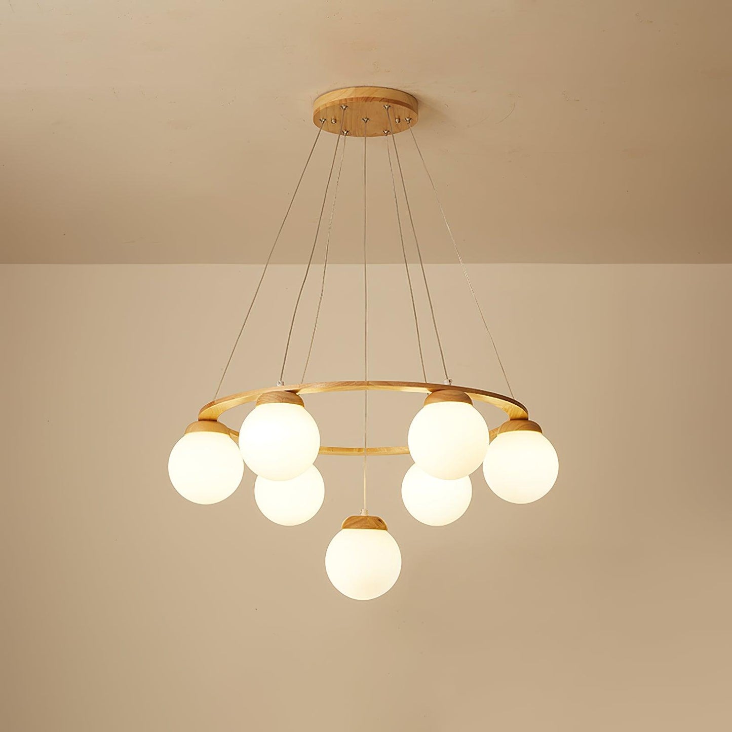 Nuura Miira Wood Chandelier 7 heads ∅ 27.5″ x H 59″/ Dia 70cm x H 150cm / Wood & White Chandelier