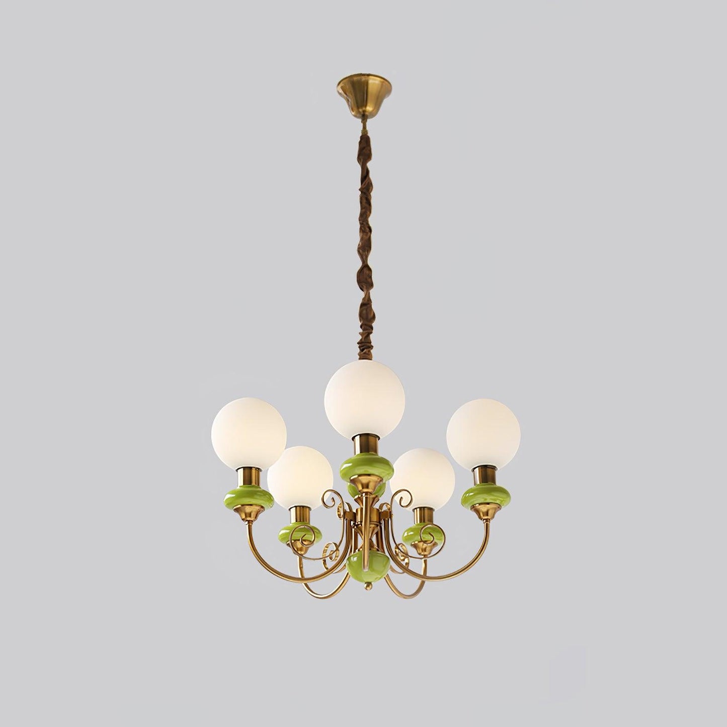Onyx Chandelier 5 heads ∅ 24.4″ x H 15″ / Dia 62cm x H 38cm / Gold & Green & White Chandelier