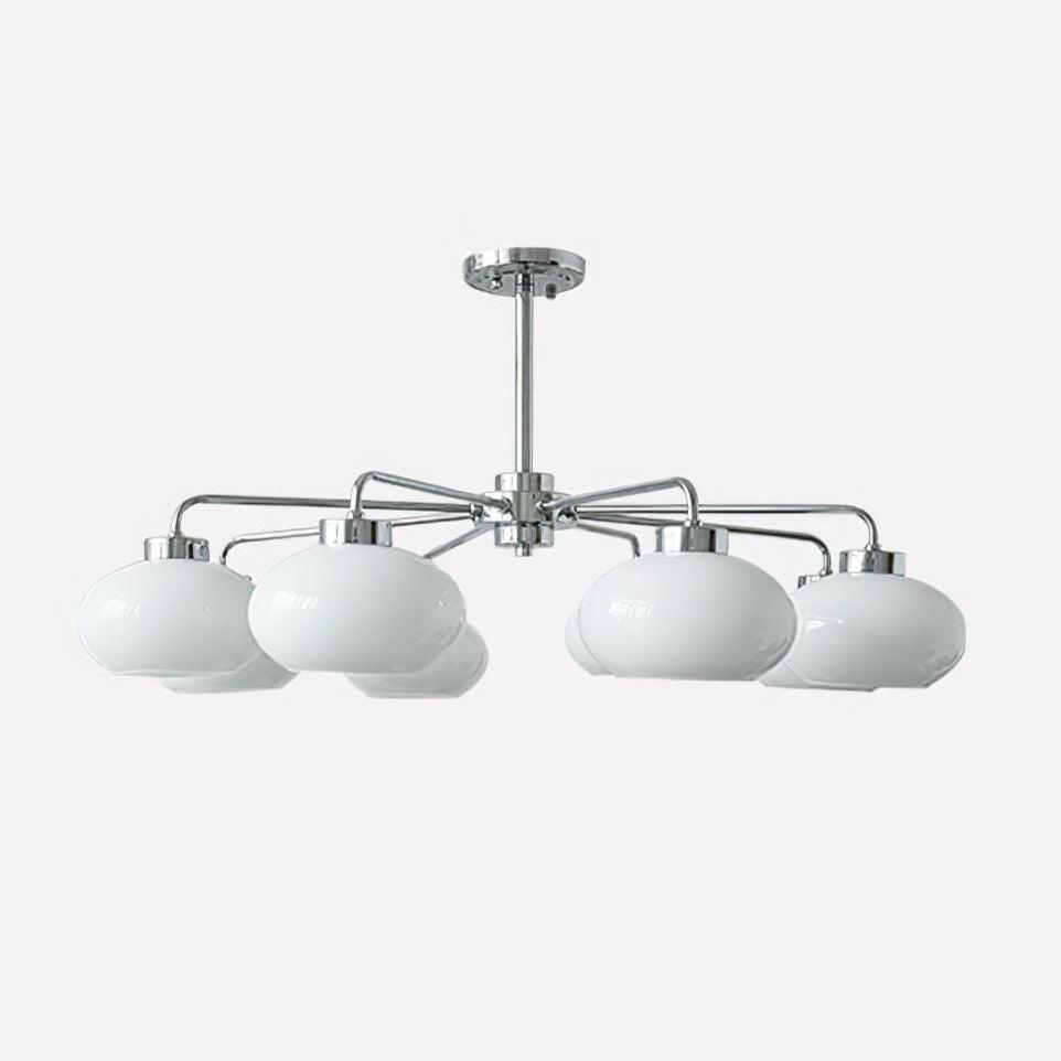 Oval Persimmon Chandelier 8 heads ∅ 33.5″ x H 5.9″ / Dia 85cm x H 15cm / Chrome + White Chandelier
