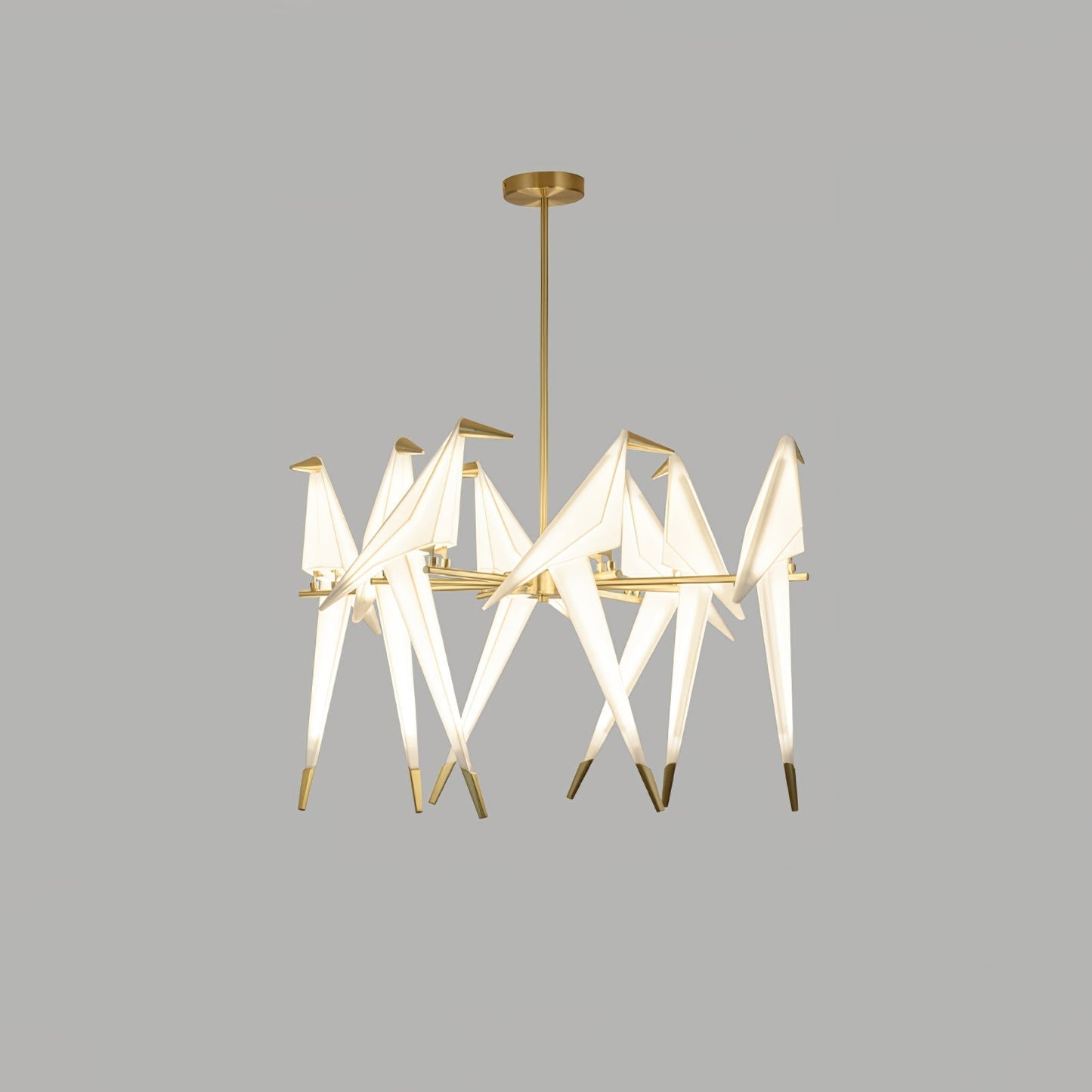 Paper Crane Bird LED Chandelier 8heads ∅ 31.5″ x H 35.4″ / Dia 80cm x H 90cm (Power:~64W) / Gold & White / Warm Light