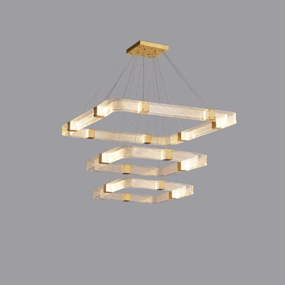 Parallel LED Chandelier Three layers ∅ 31.5″ + ∅ 23.6″ + ∅ 19.7″ / Dia 80cm + Dia 60cm + Dia 50cm / Square / Warm white