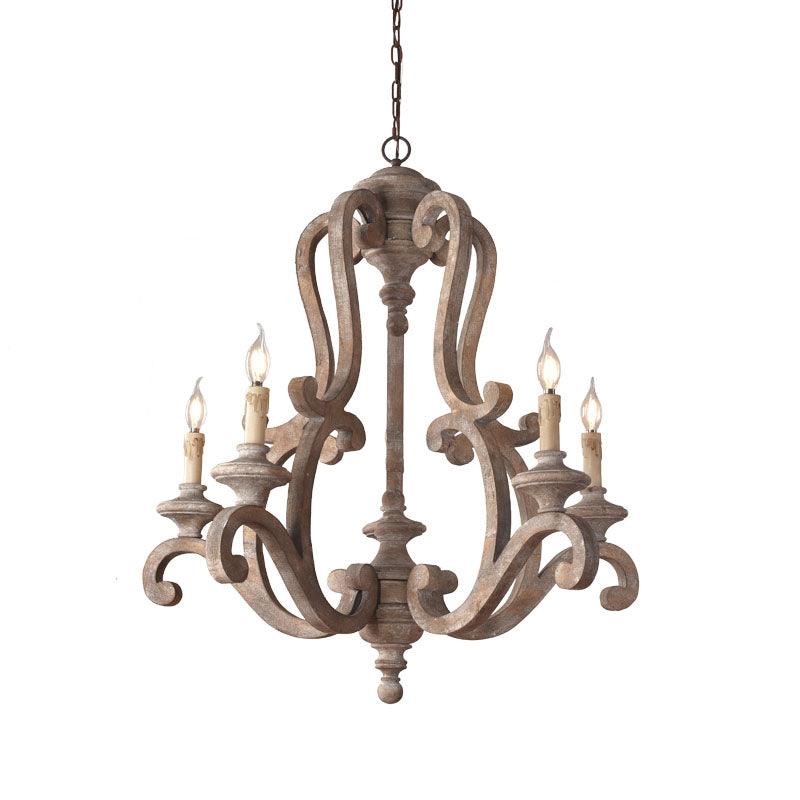 Parrotuncle Wooden Candle Chandelier Φ 23.6″ x H 27.6″ / Dia 60cm x H 70cm / Old grey Chandelier