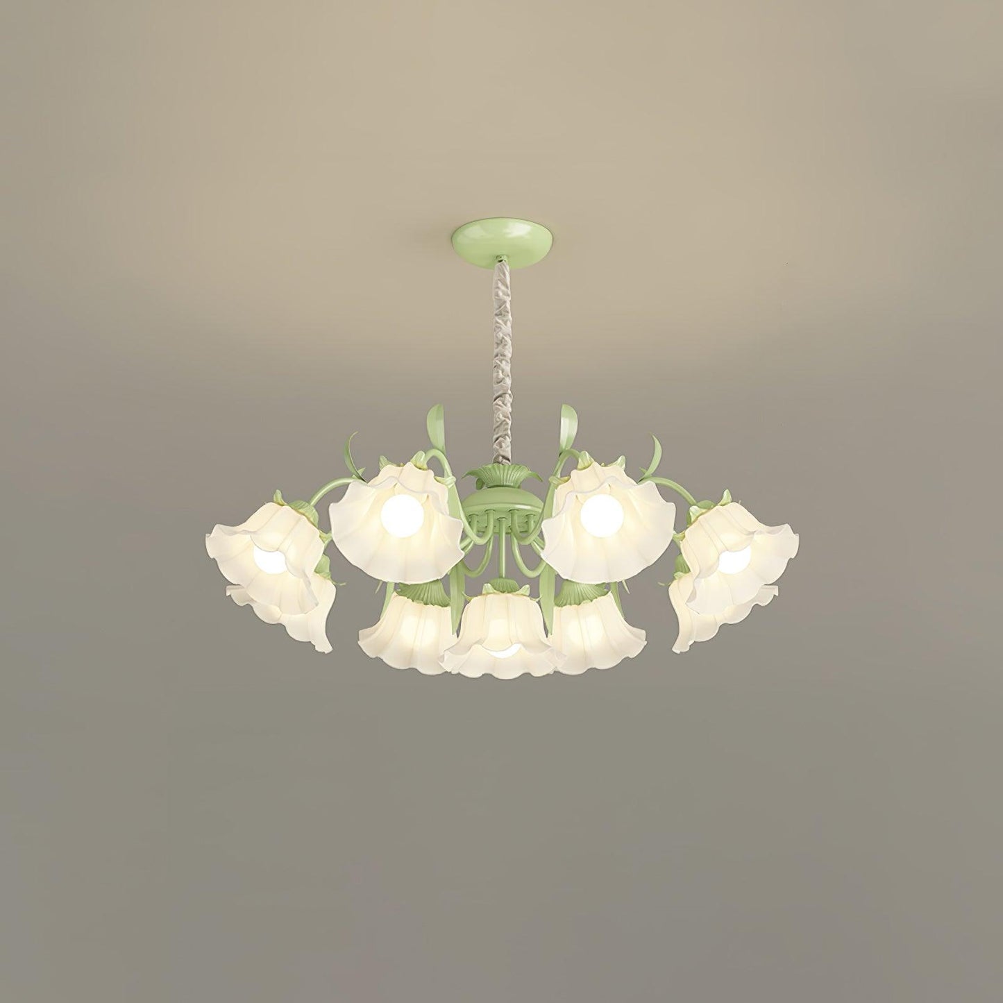 Pastoral Flower Chandelier 9 heads ∅ 34.6″ x H 31.5″ / Dia 88cm x H 80cm / Green & White Chandelier