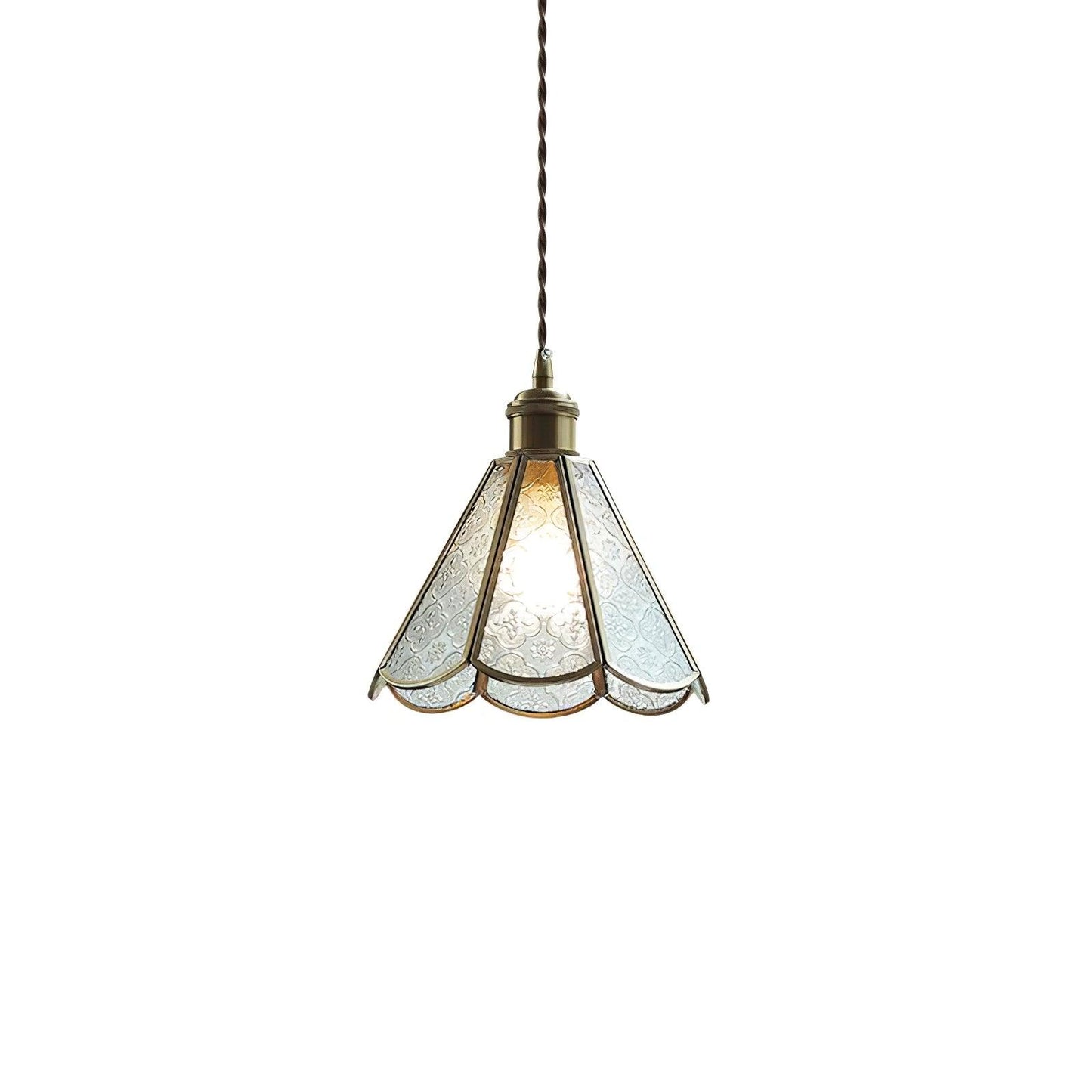 Patterned Glass Pendant Lamp ∅ 7.9″ x H 7.1″ / Dia 20cm x H 18cm / Brass & Patterned frosted Pendant light