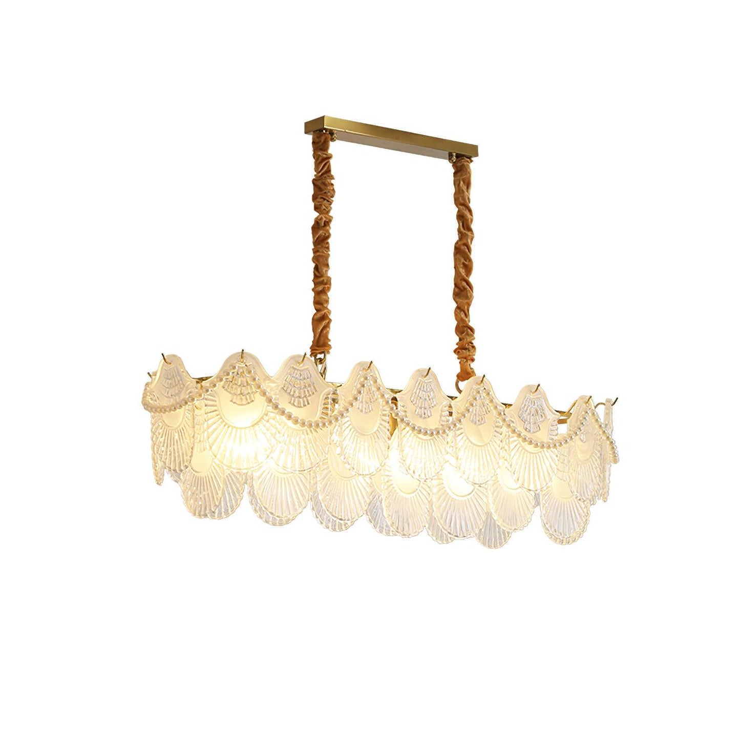 Pearl Glass Shell Chandelier L 37.4″ x W 12.2″ x H 11.8″ / L 95cm x W 31cm x H 30cm / Copper plated & Frosted