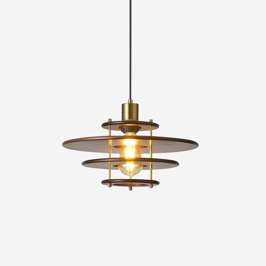 Pendel Pendant Lamp ∅ 13.7″ x H 8.6″ / Dia 35cm x H 22cm / Walnut Color & Gold Pendant light