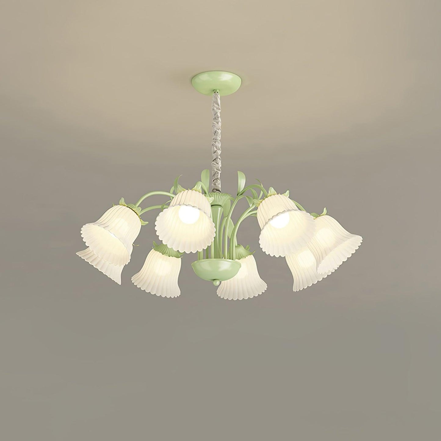Petunia Chandelier 8 heads ∅ 33.5″ x H 31.5″ / Dia 85cm x H 80cm / Green & White Chandelier
