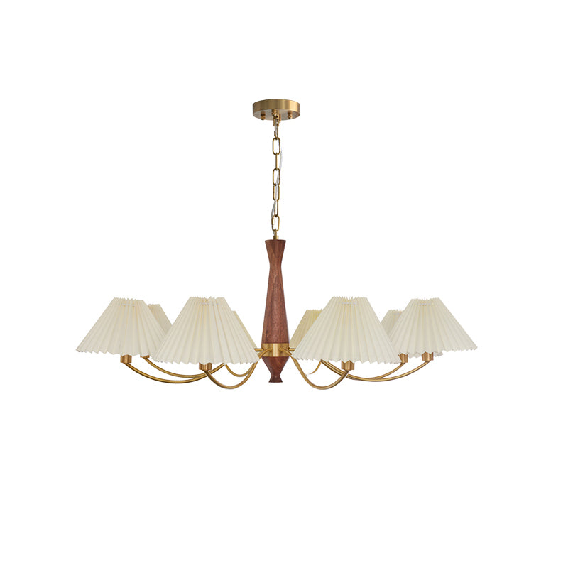 Pleated Chandelier 8 heads ∅ 45.3″ x H 19.7″ / Dia 115cm x H 50cm / Walnut & Beige & Polished Brass Chandelier