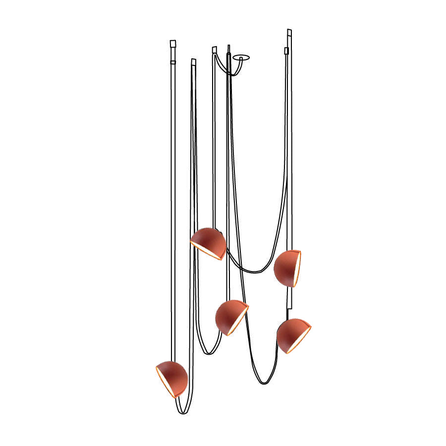 Belts Combination Canvas Pendant Light 5 heads ∅ 39.4″ x H 59″ / Dia 100cm x H 150cm / Orange / Red Canvas Warm White