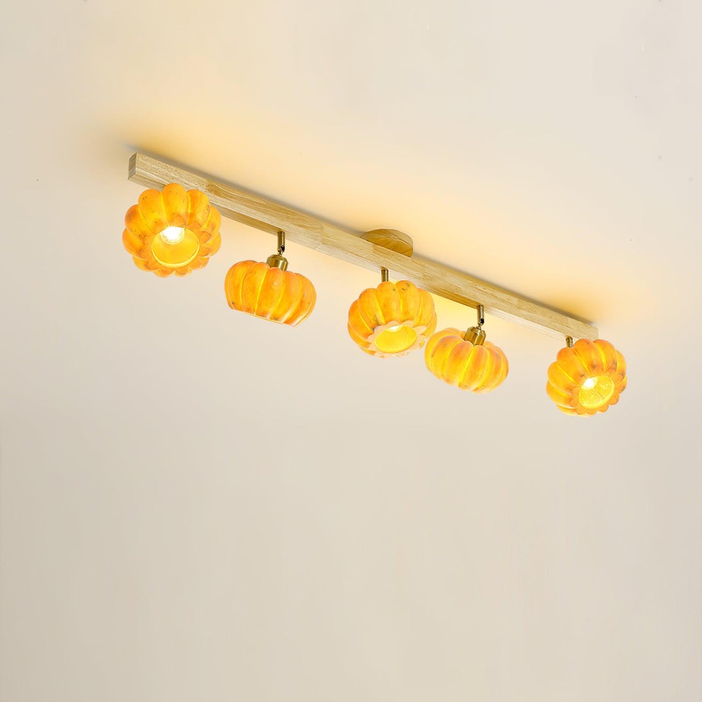 Pumpkin Multi Head Ceiling Lamp 5 Heads Size: Dia ∅ 47.2″ x H 8.7″ / 120cm x H 22cm / Yellow + Wood color Ceiling lamp