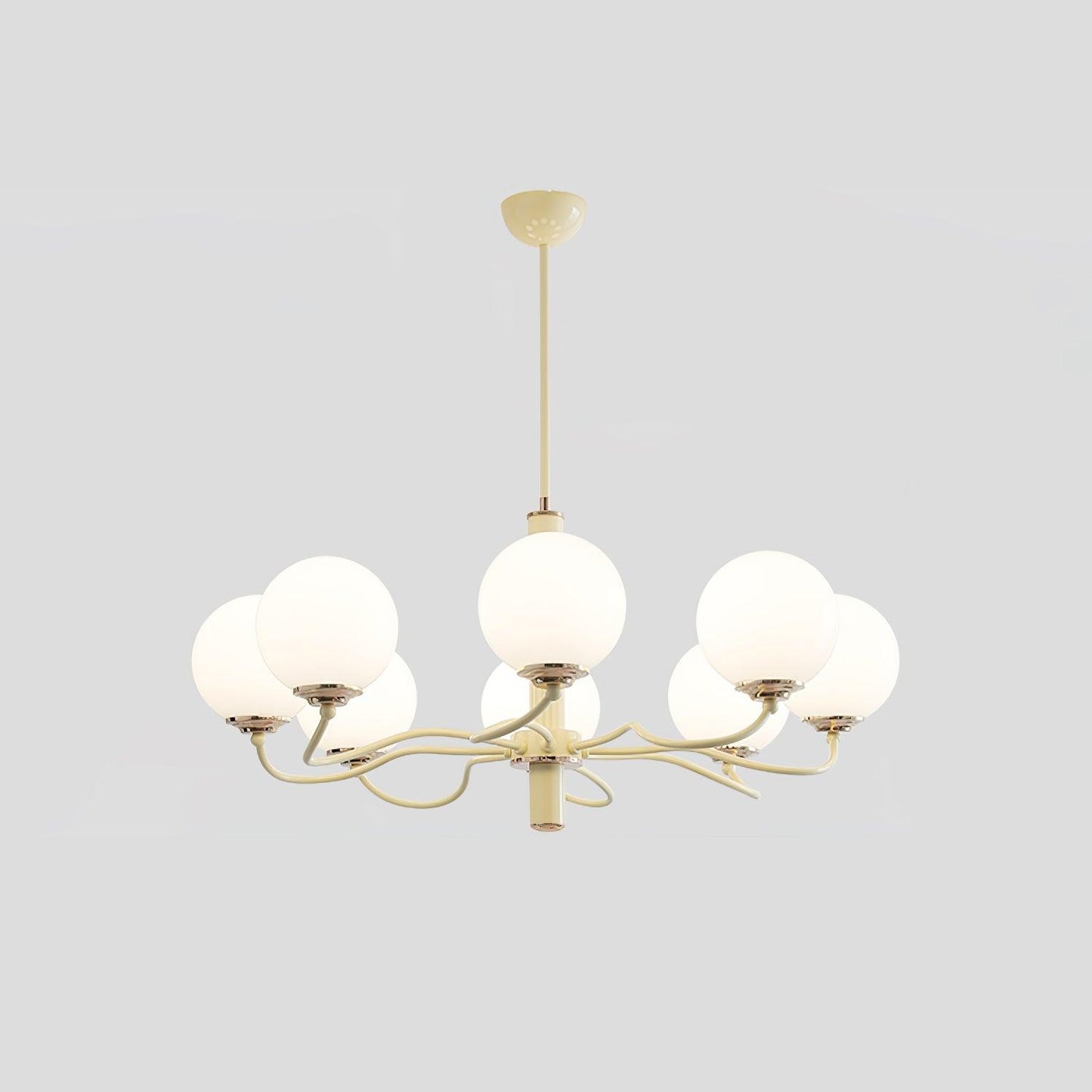 Radiant Globe Chandelier 8 heads ∅ 31.1″ x H 15″ / Dia 79cm x H 38cm / Creamy yellow & White Chandelier