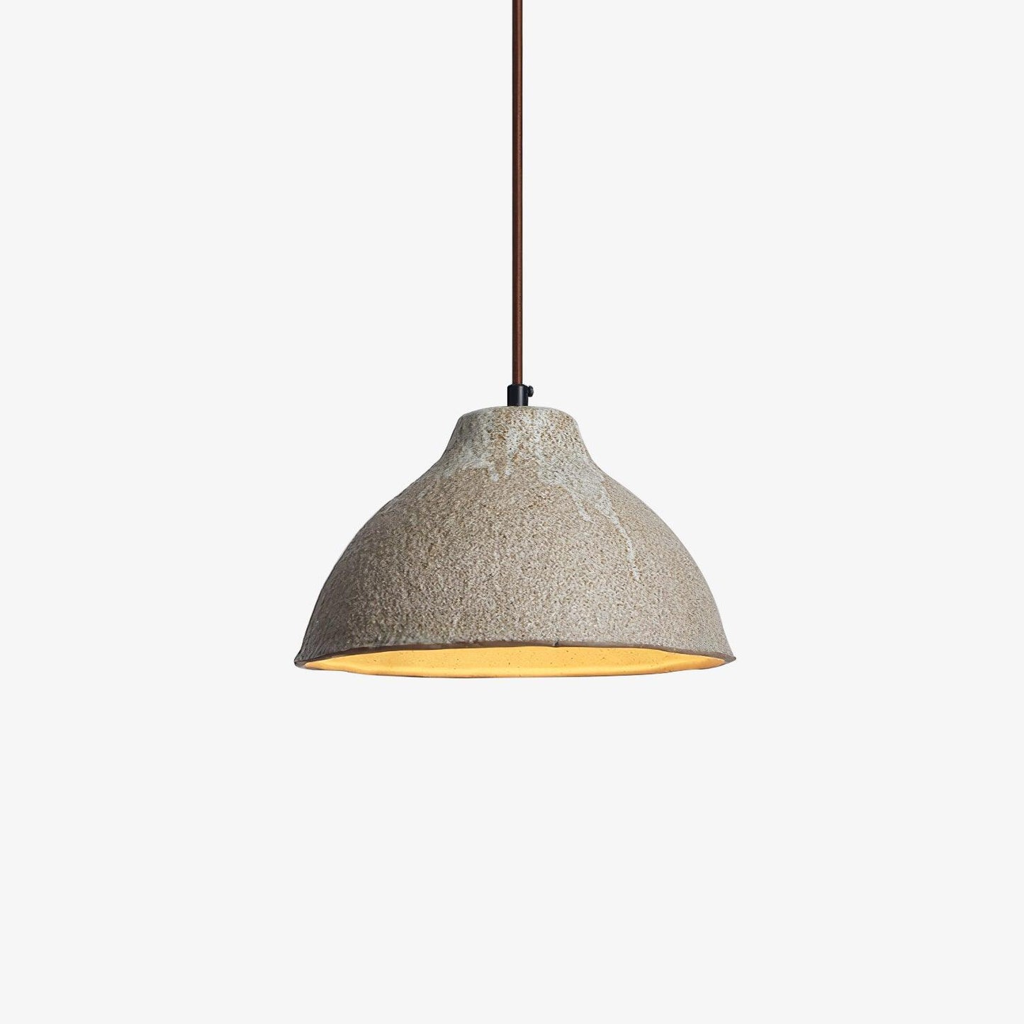 Raku Retro Ceramic Pendant Lamp ∅ 14.2″ x H 8.3″ / Dia 36cm x H 21cm / Grey ceramic & Dark wood Pendant light