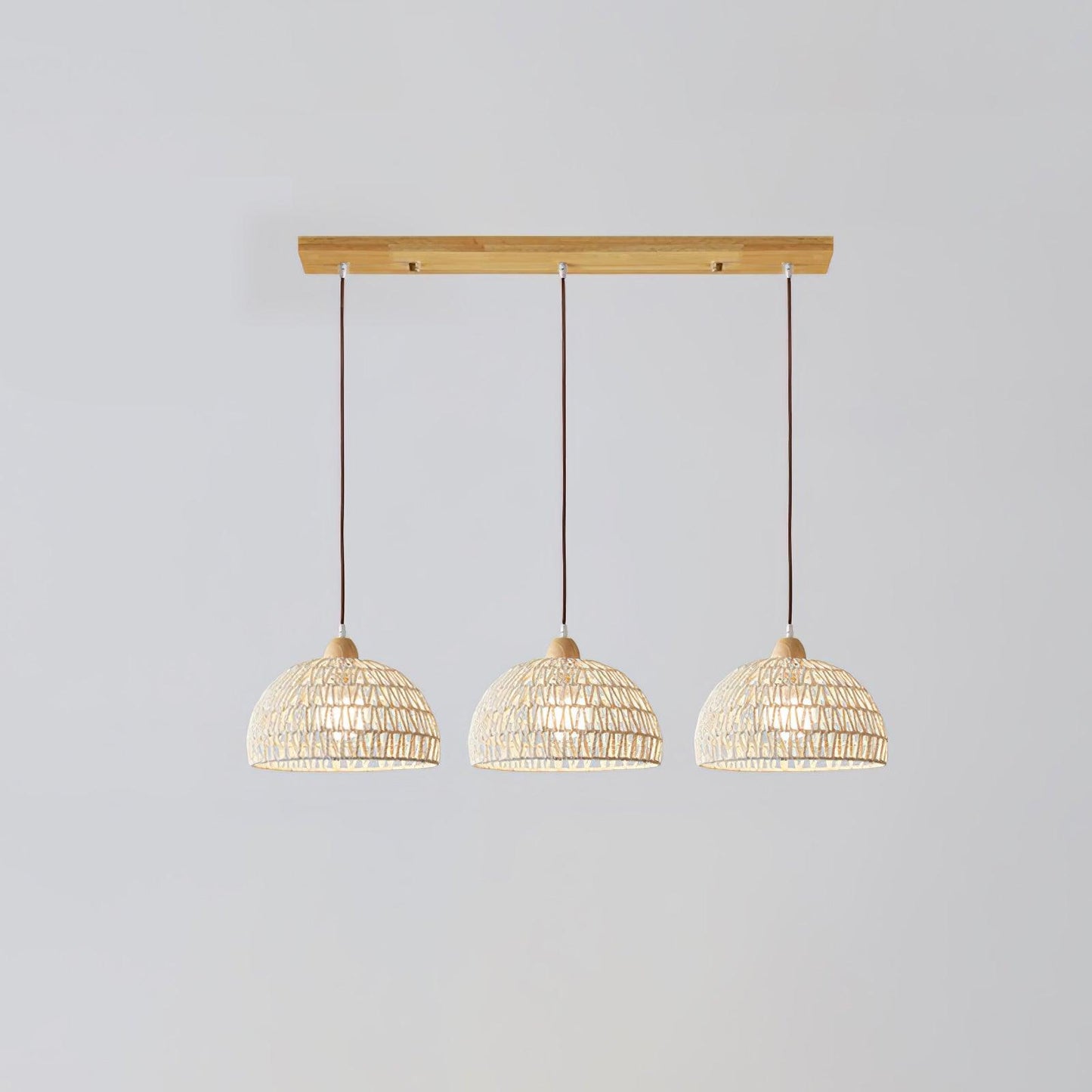 Rattan Arch Pendant Lamp 3 heads ∅ 23.6″ x H 59″ / Dia 60cm x H 150cm / Natural rattan & Nature wood Pendant light