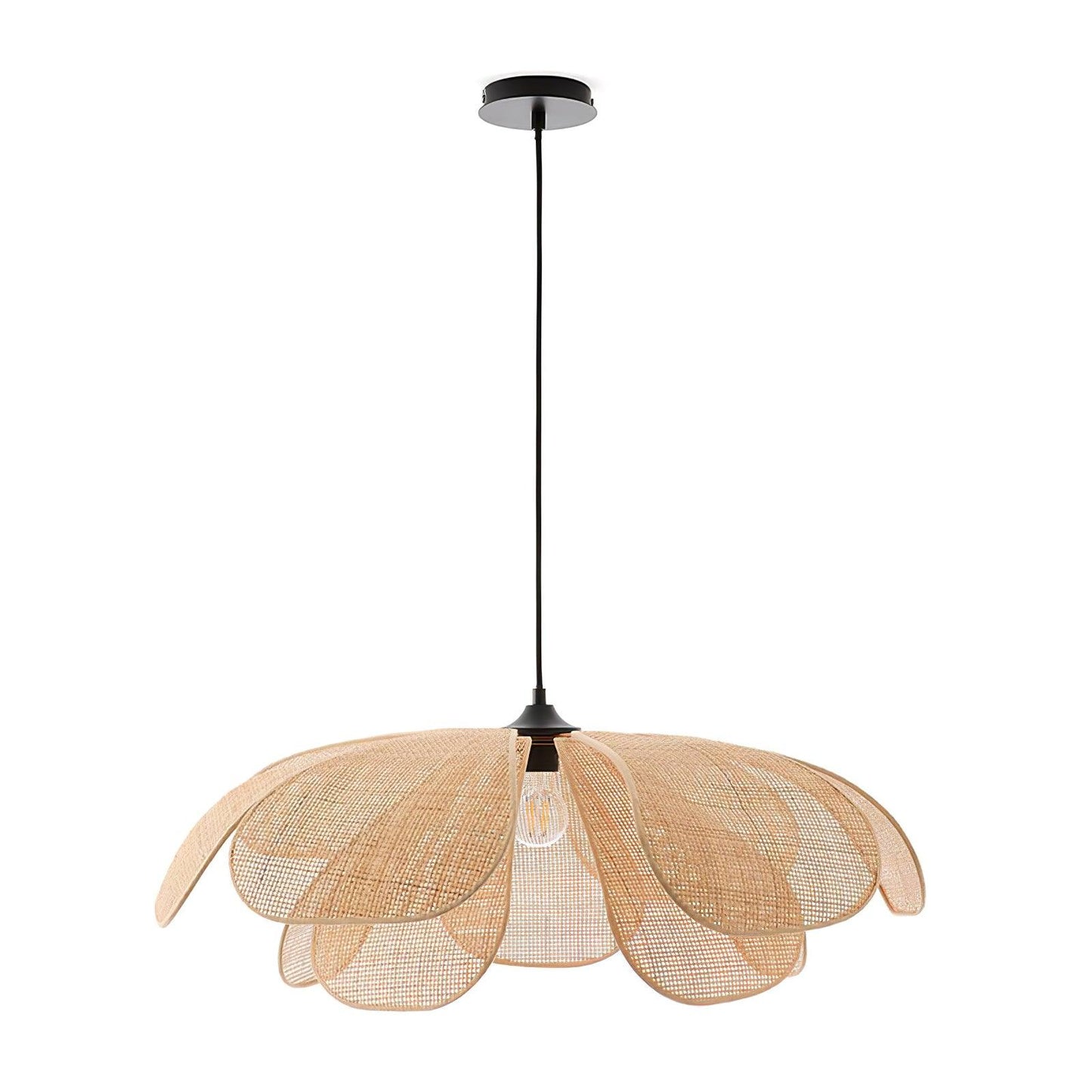 Rattan Petal Pendant Lamp ∅ 39.4″ x H 13.8″ / Dia 100cm x H 35cm / Nature rattan color & Black Pendant light
